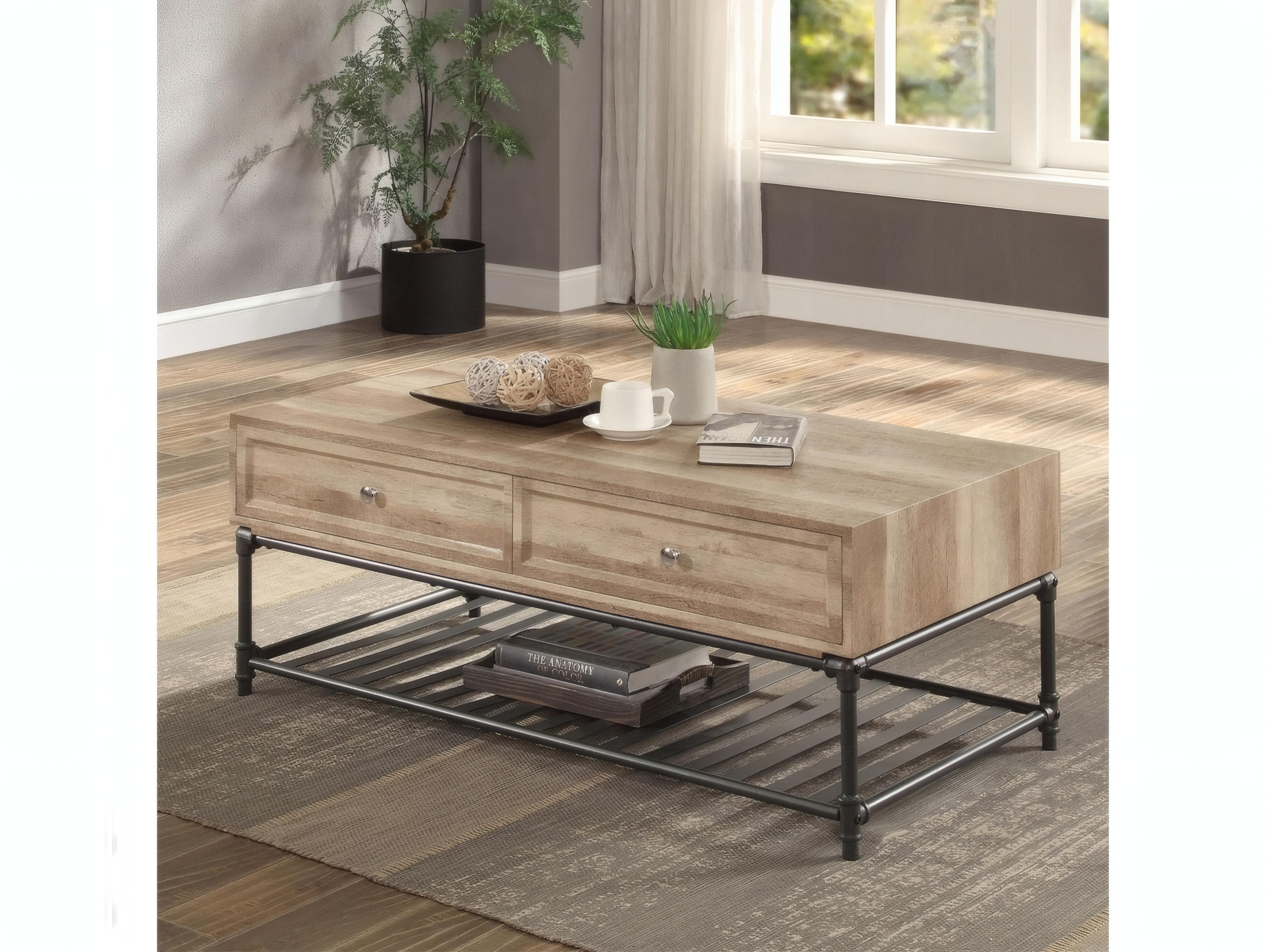 Acme Furniture Brantley Rectangular Wood Oak Sandy Black Coffee Table