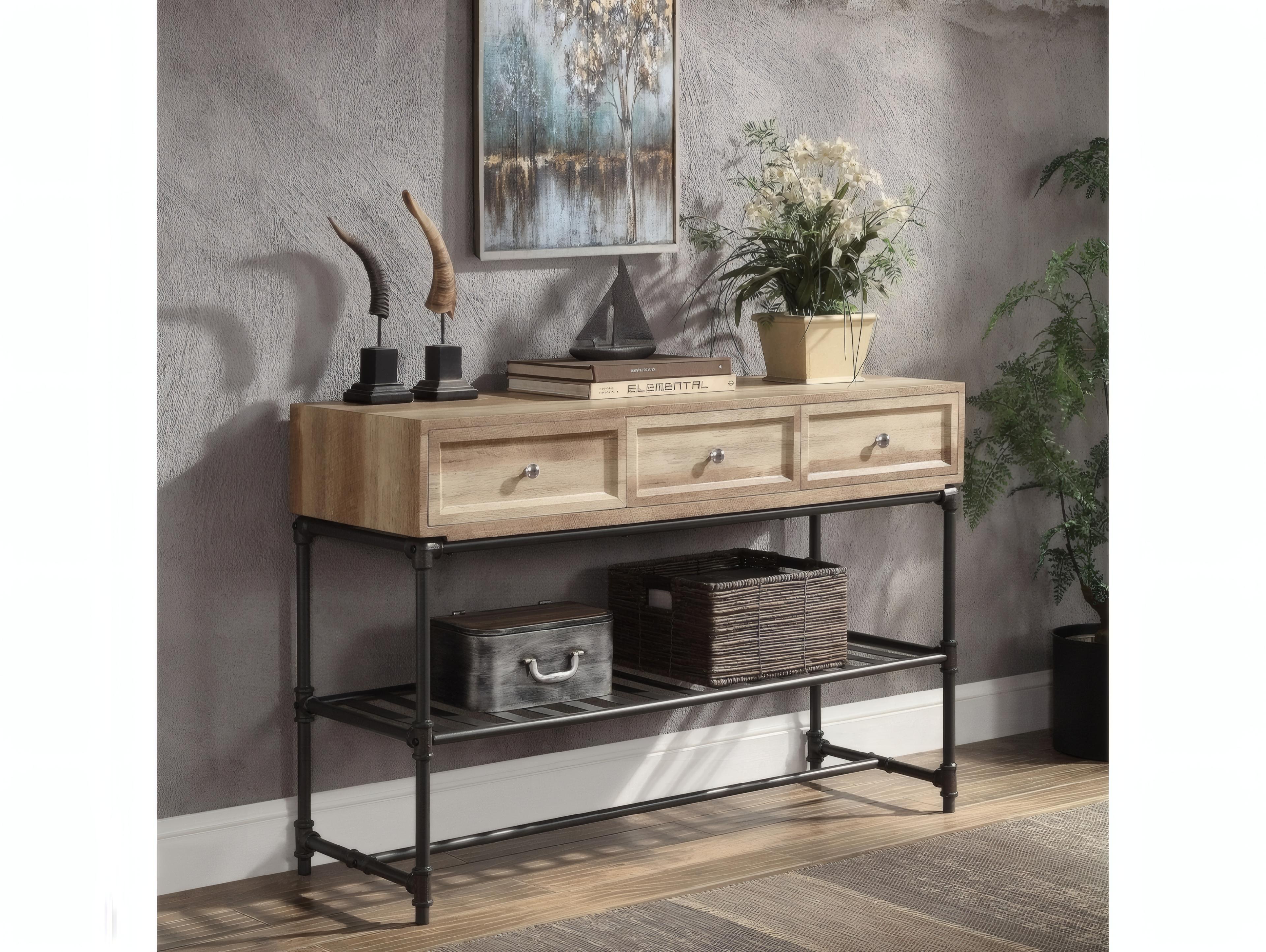 Acme Furniture Brantley Rectangular Wood Oak Sandy Black Console Table