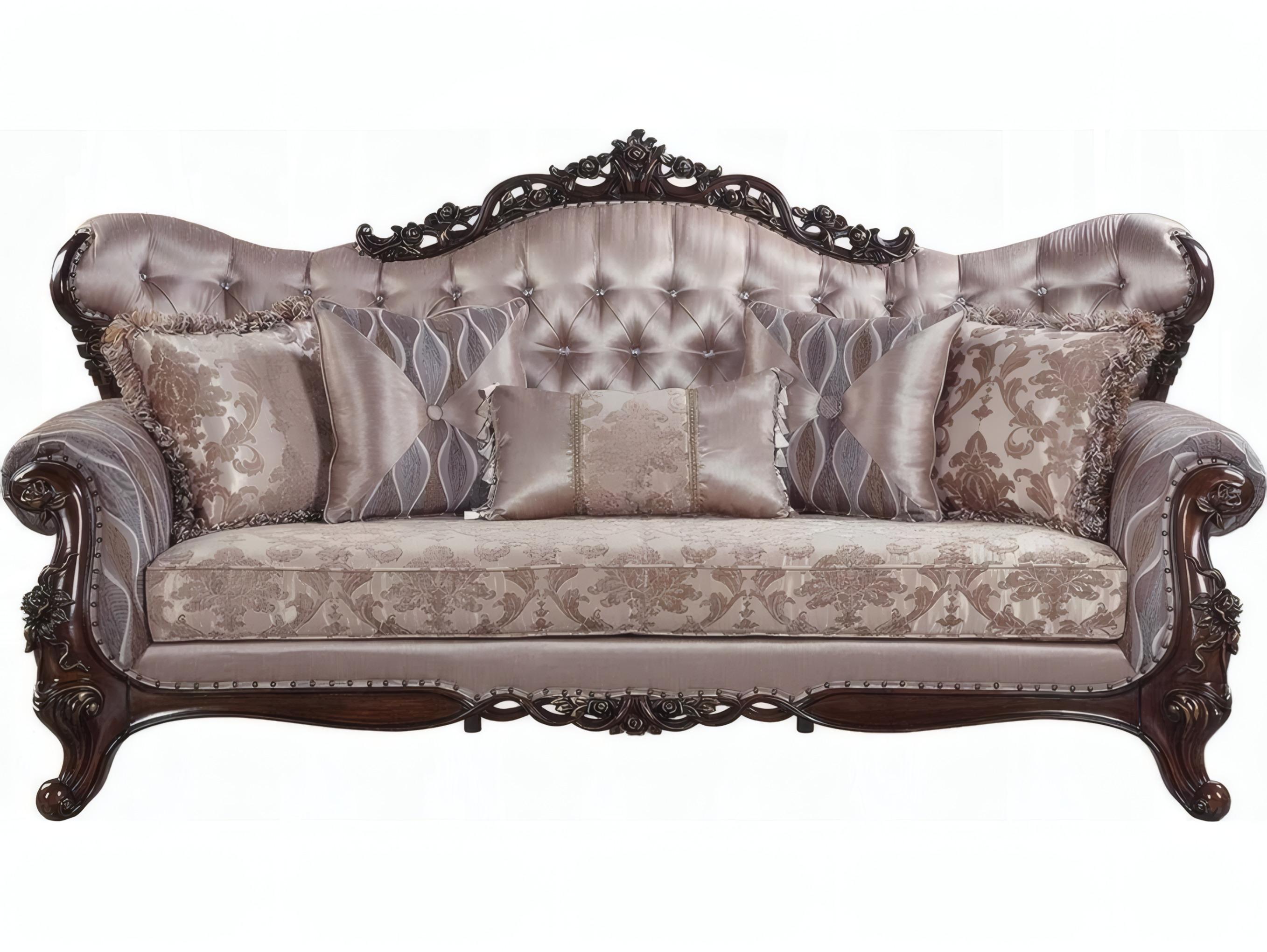 Acme Furniture Benbek Fabric Antique Oak Beige Upholstered Sofa