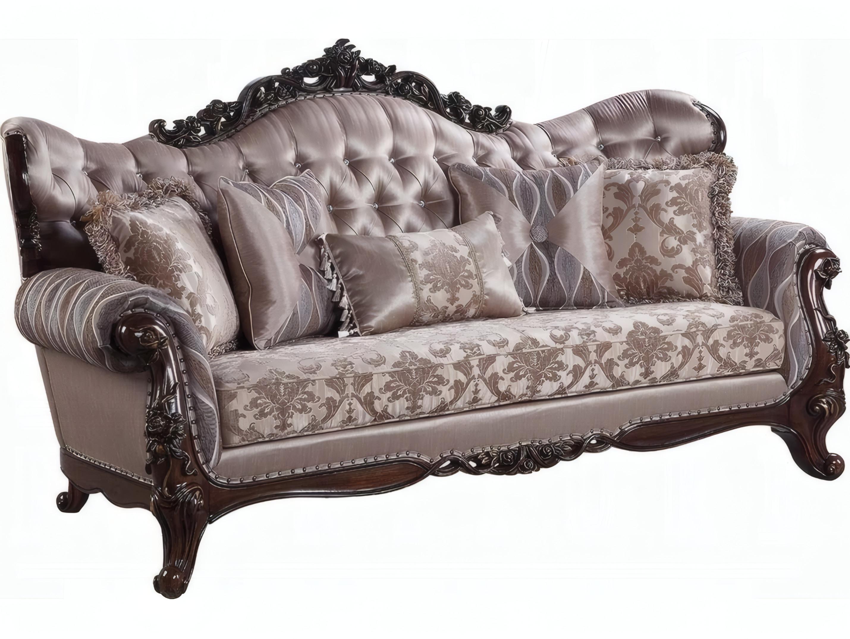 Acme Furniture Benbek Fabric Antique Oak Beige Upholstered Sofa