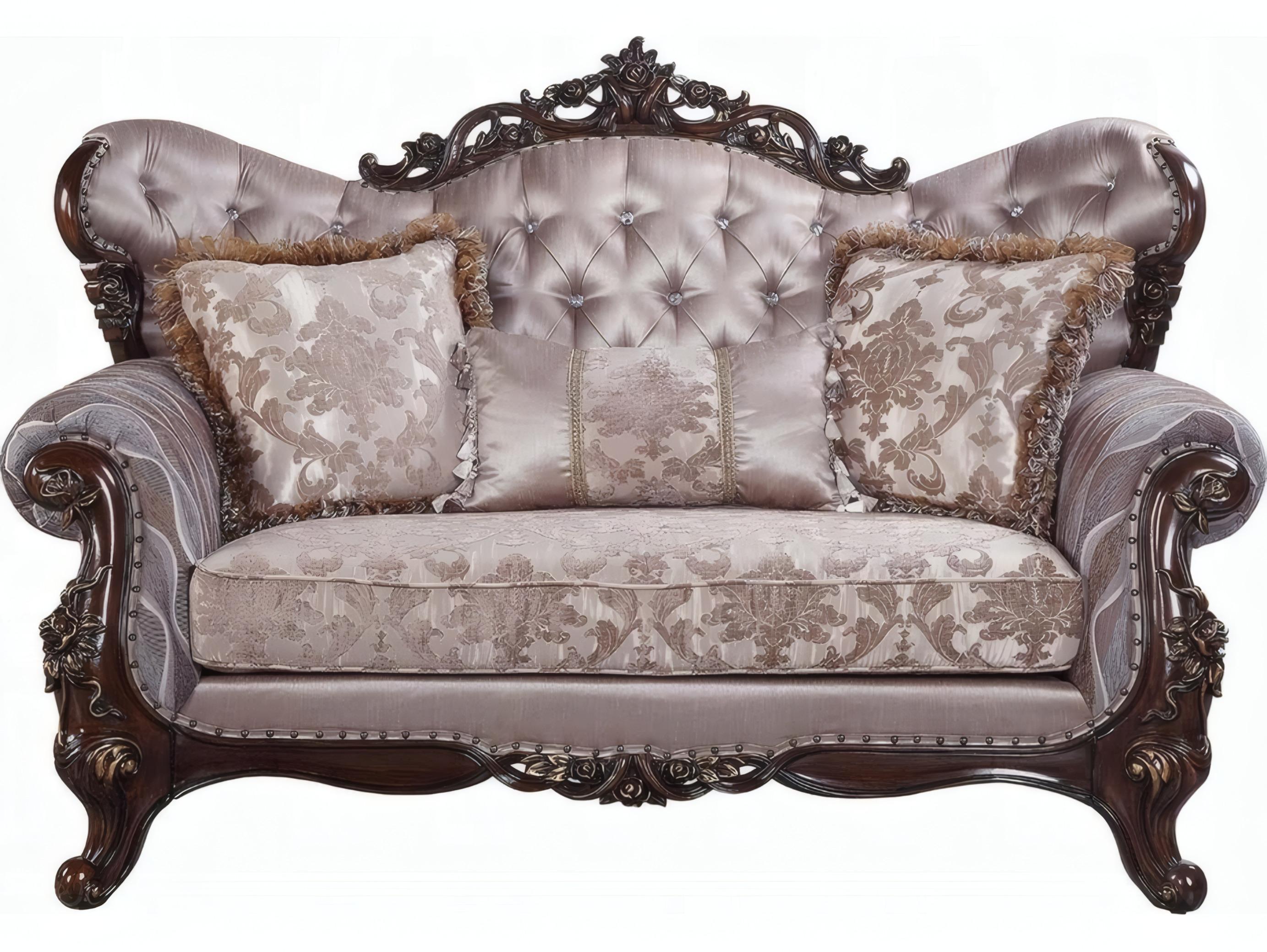 Acme Furniture Benbek Fabric Antique Oak Gray Upholstered Loveseat