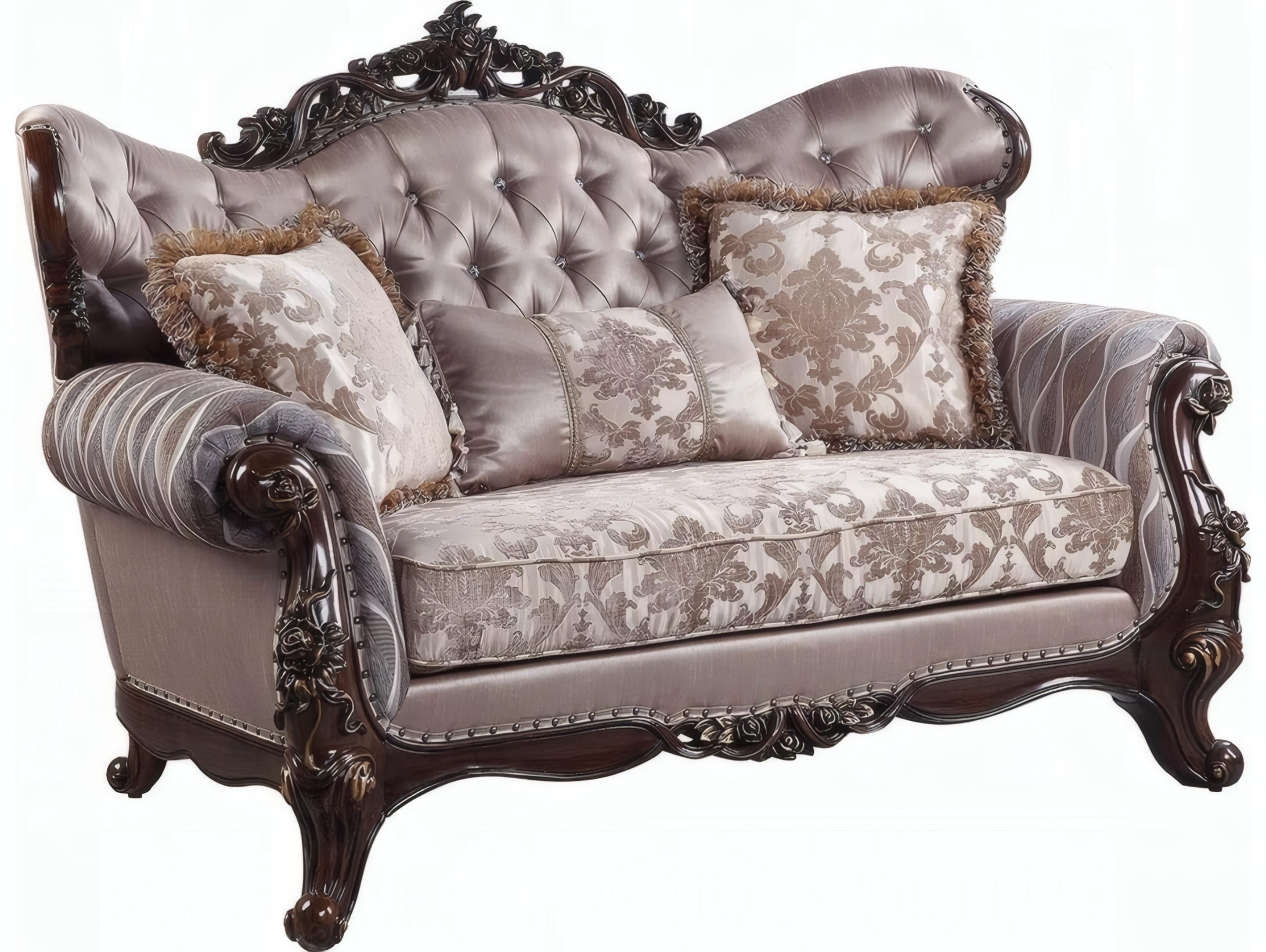 Acme Furniture Benbek Fabric Antique Oak Gray Upholstered Loveseat