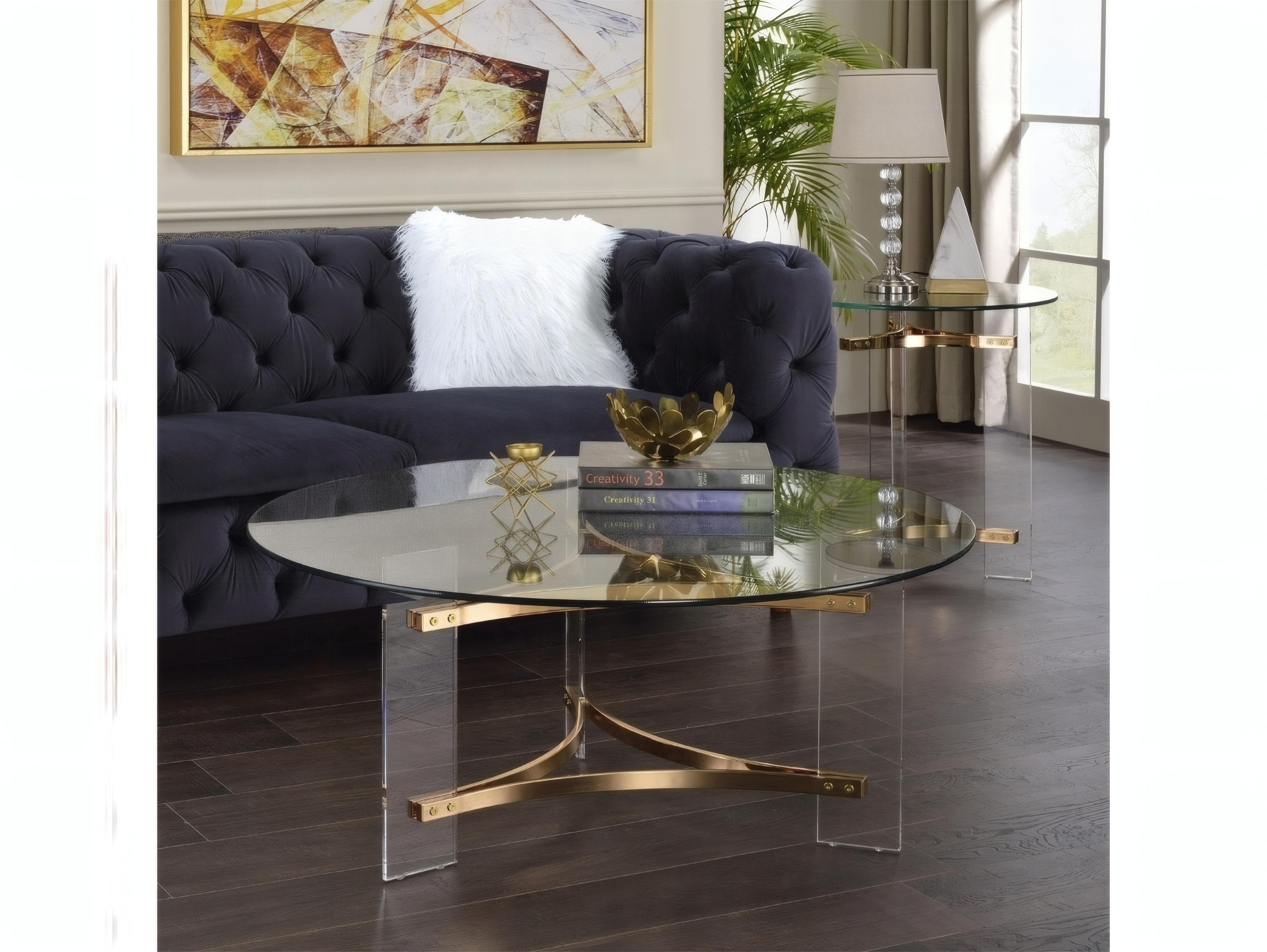 Acme Furniture Sosi Round Glass Gold Coffee Table