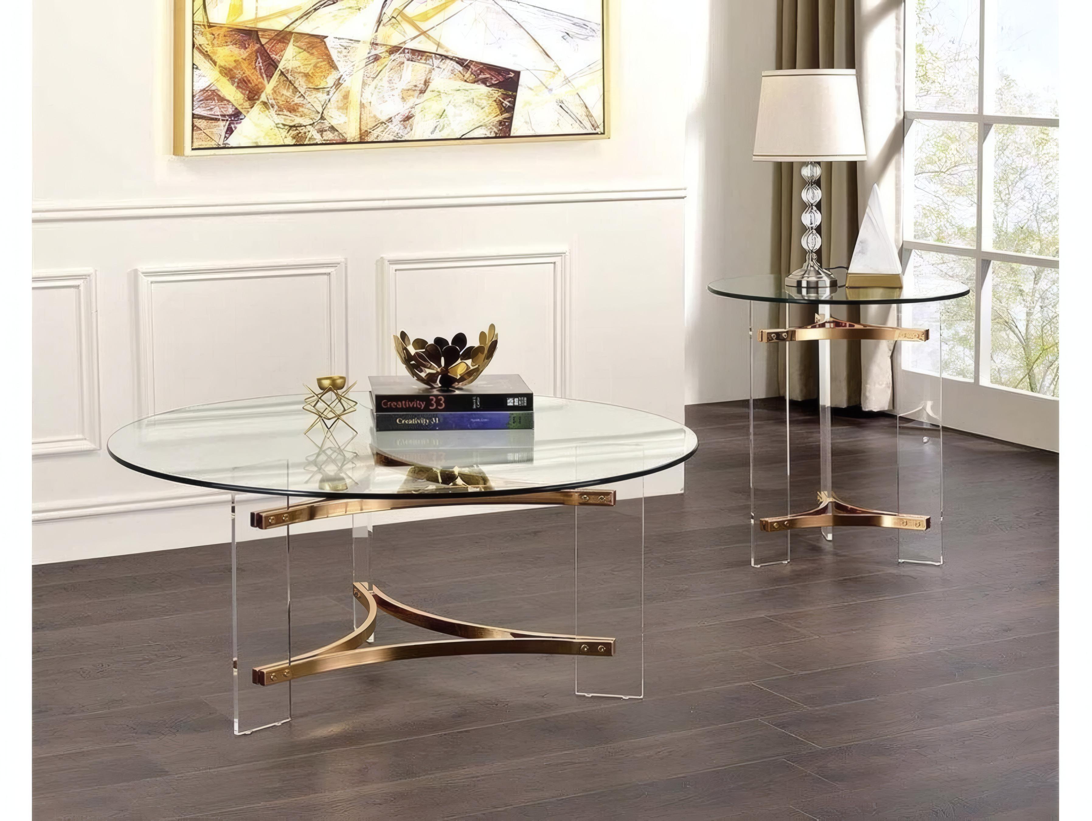 Acme Furniture Sosi Round Glass Gold Coffee Table