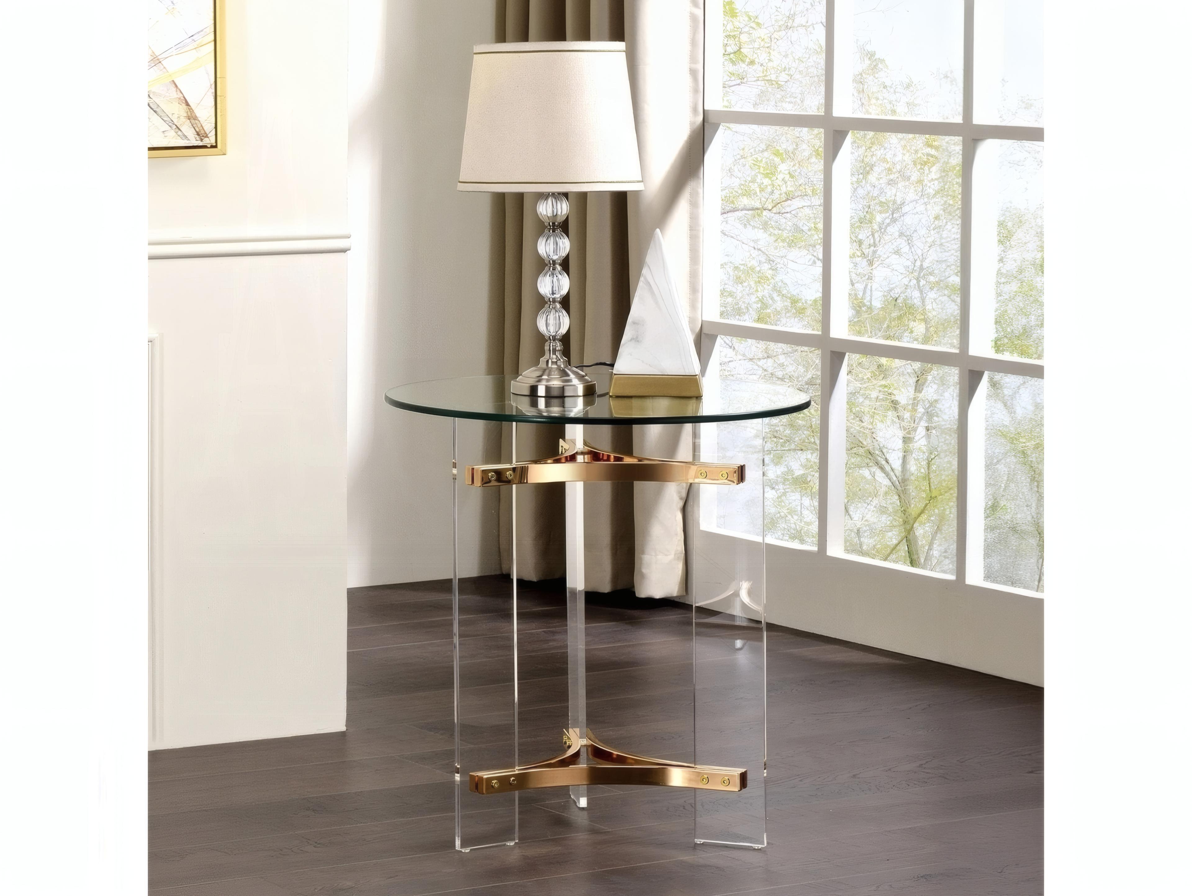 Acme Furniture Sosi Round Glass Gold End Table