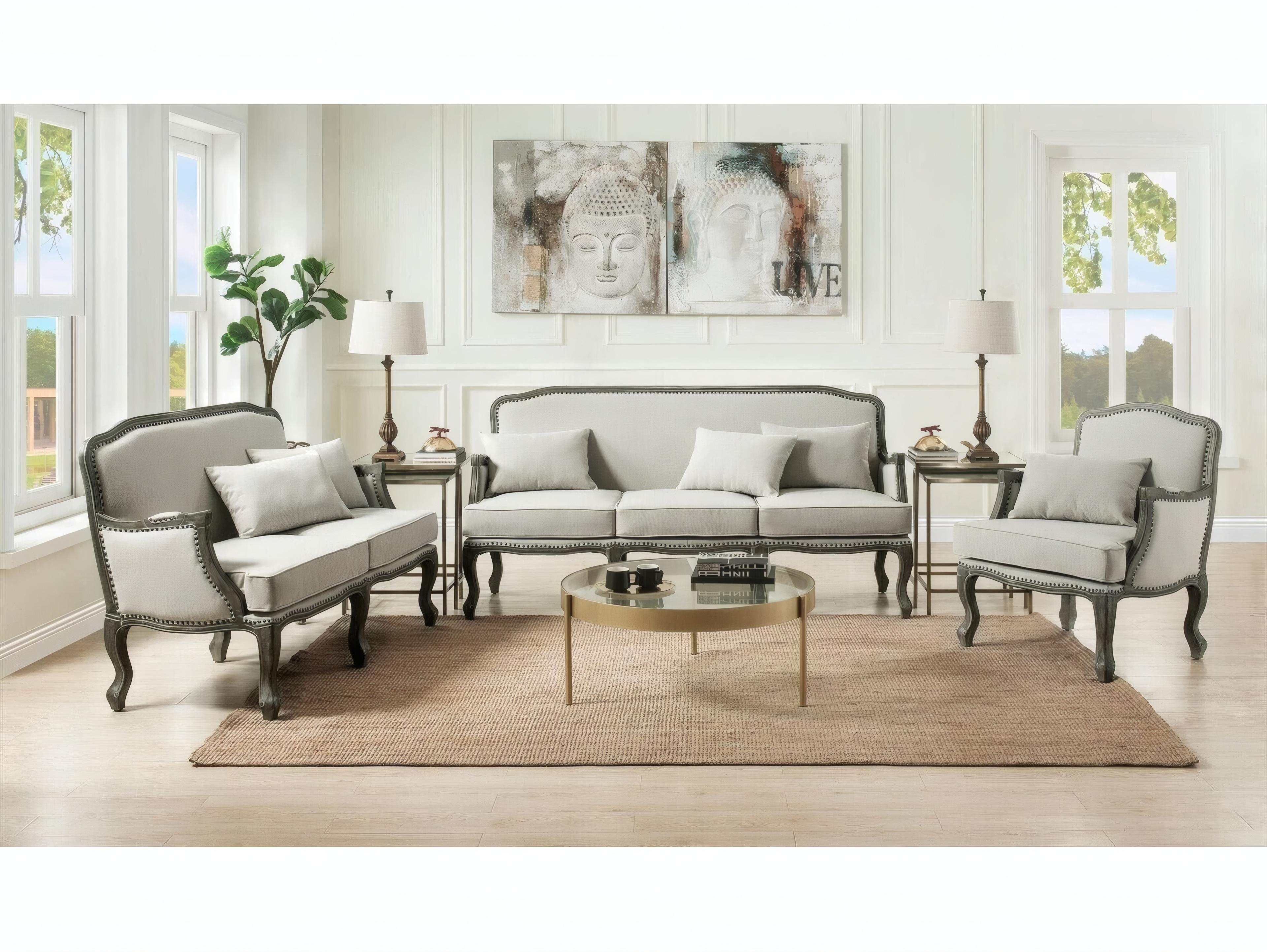 Acme Furniture Tania Cream Linen Brown Upholstered Sofa