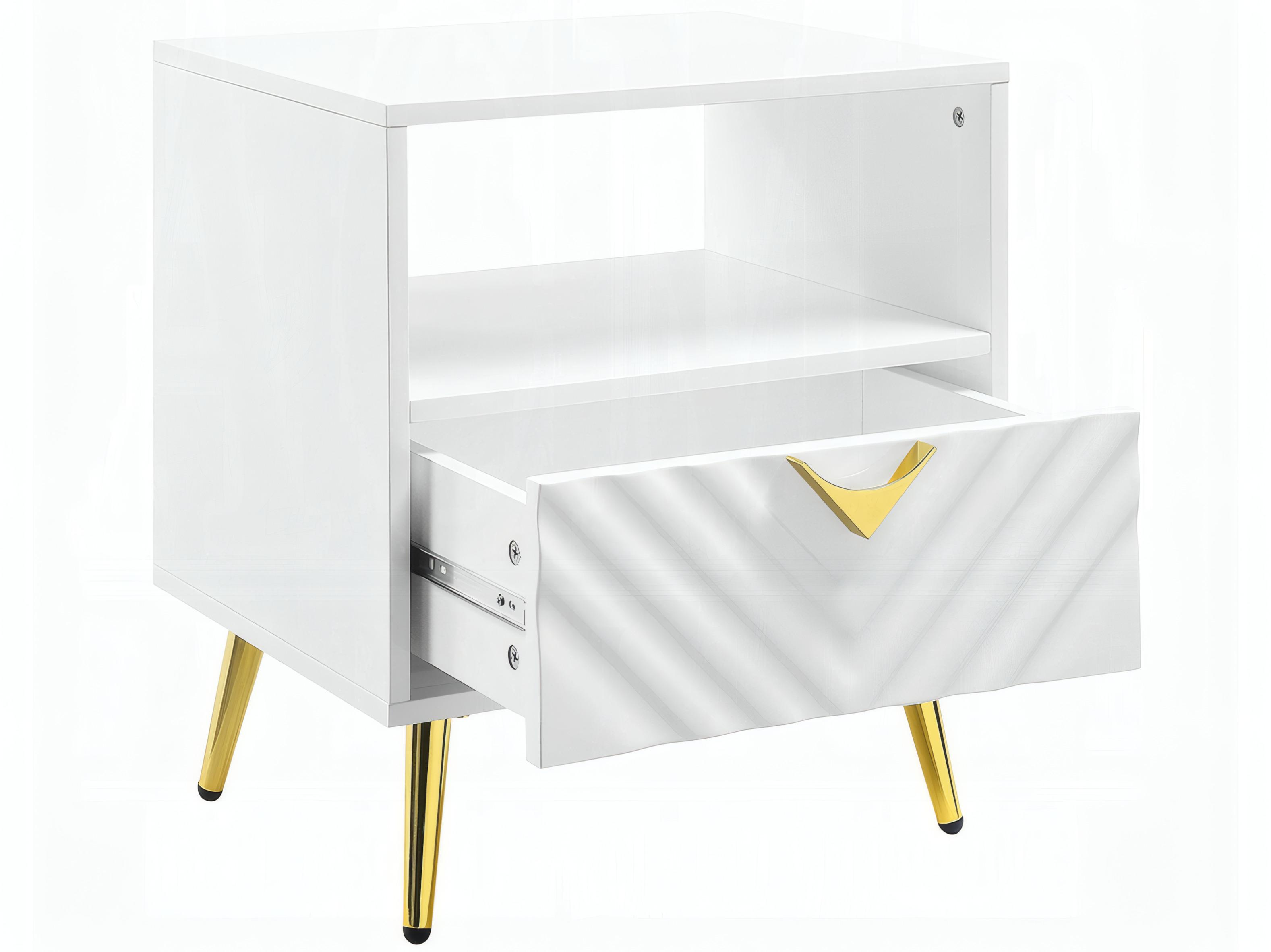 Acme Furniture Gaines Rectangular Wood White High Gloss End Table