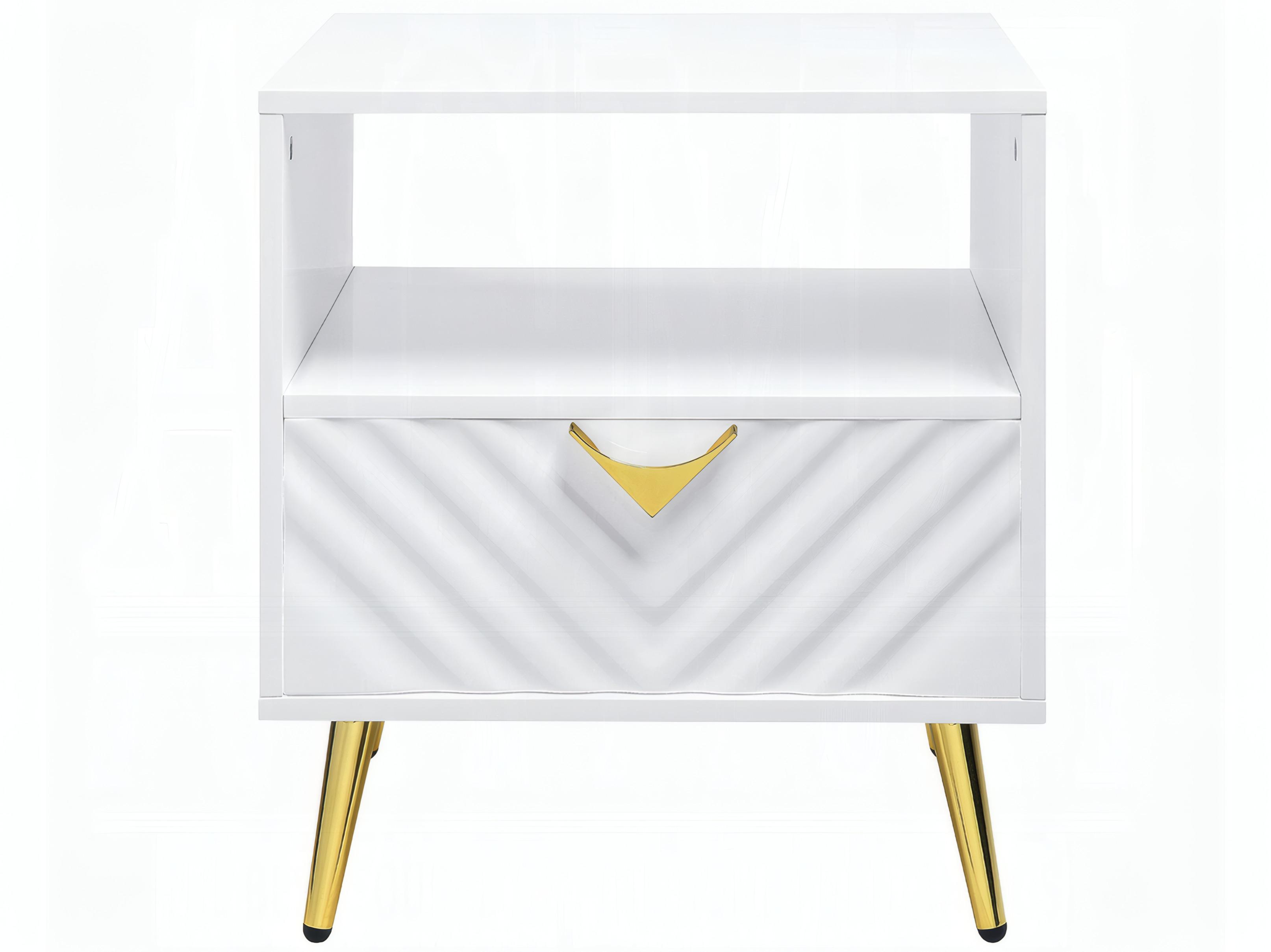 Acme Furniture Gaines Rectangular Wood White High Gloss End Table