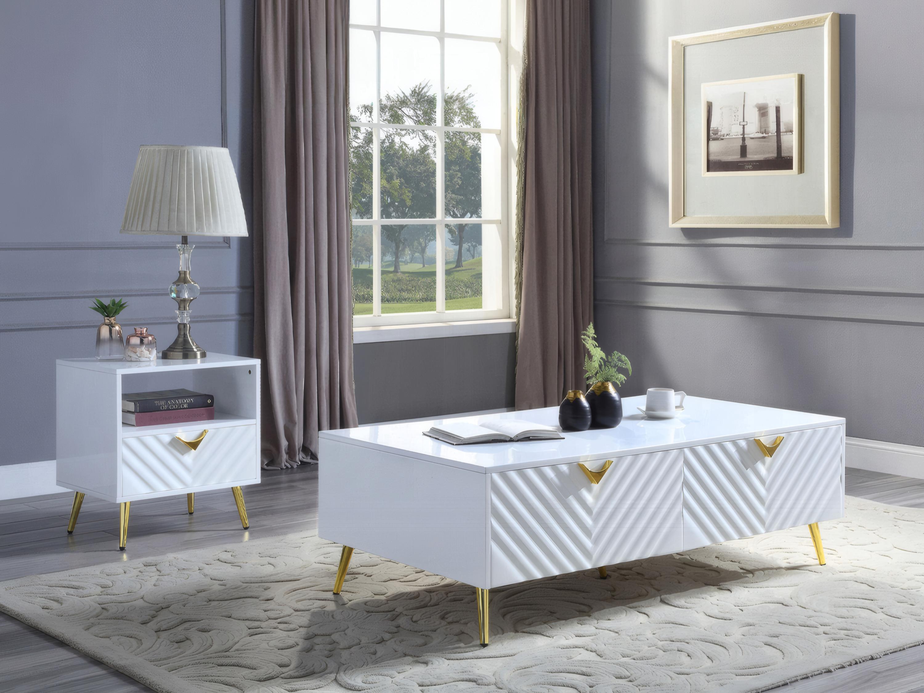 Acme Furniture Gaines Rectangular Wood White High Gloss End Table