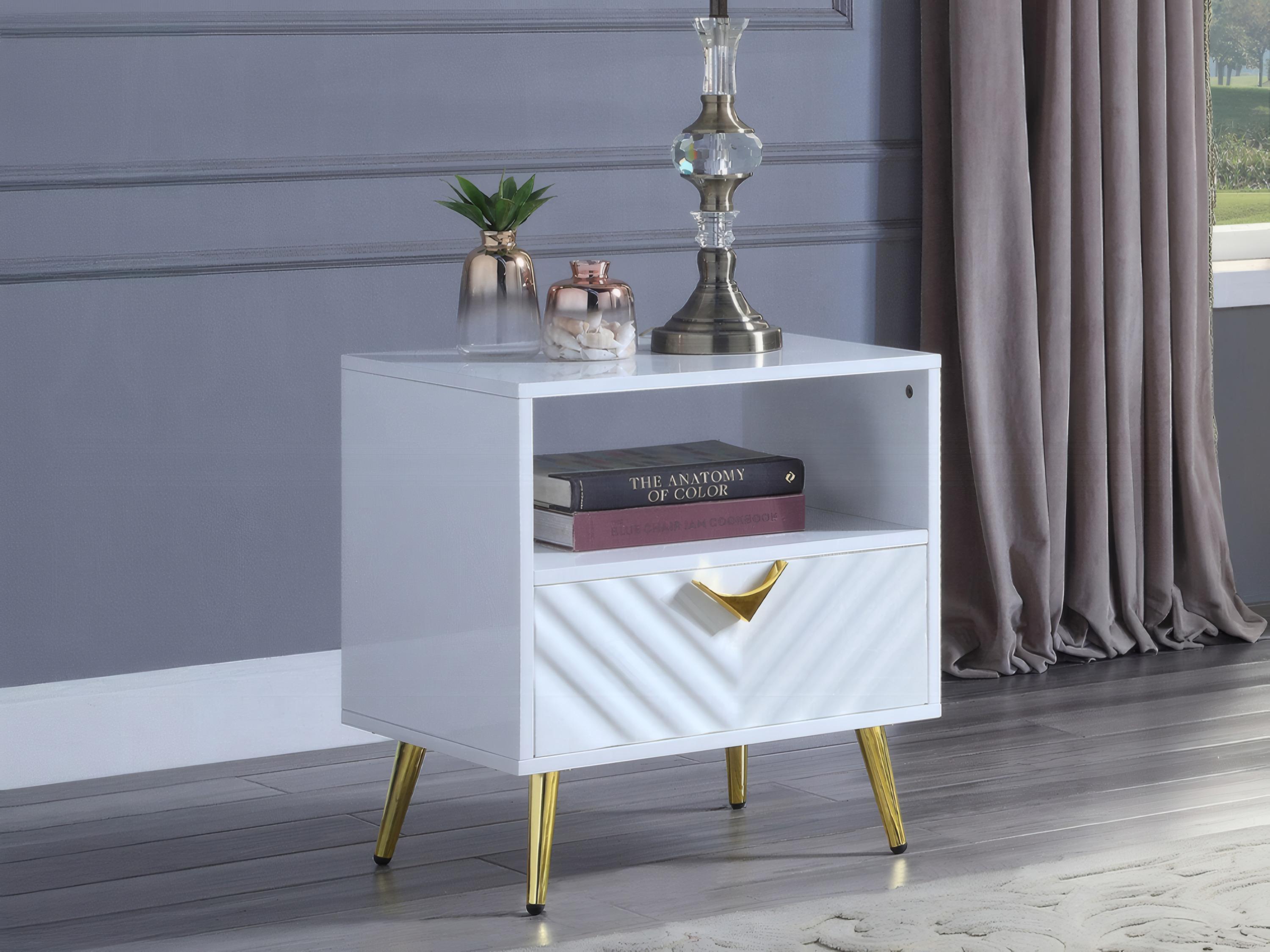 Acme Furniture Gaines Rectangular Wood White High Gloss End Table