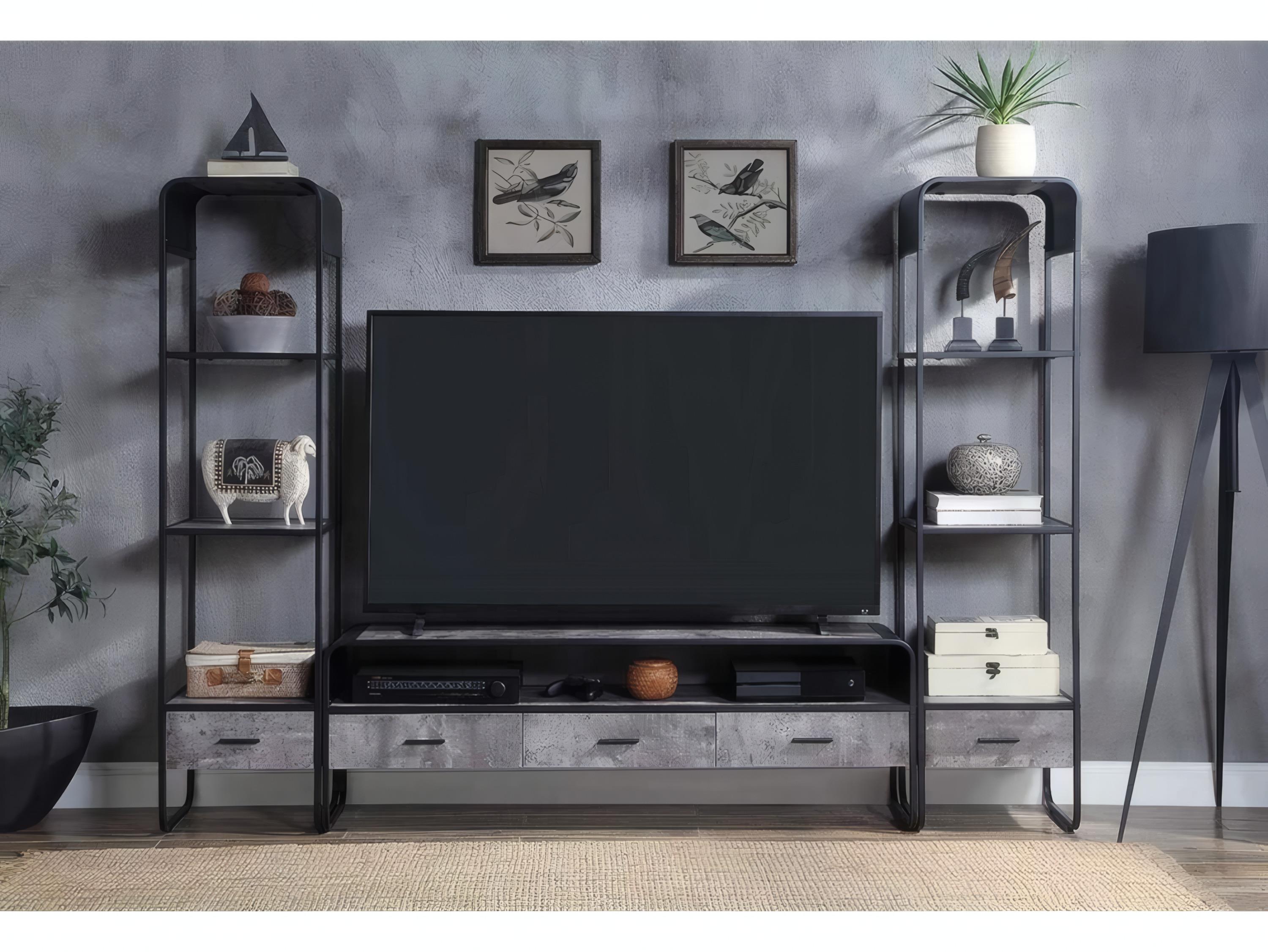 Acme Furniture Raziela 66" Concrete Gray Black Media Console