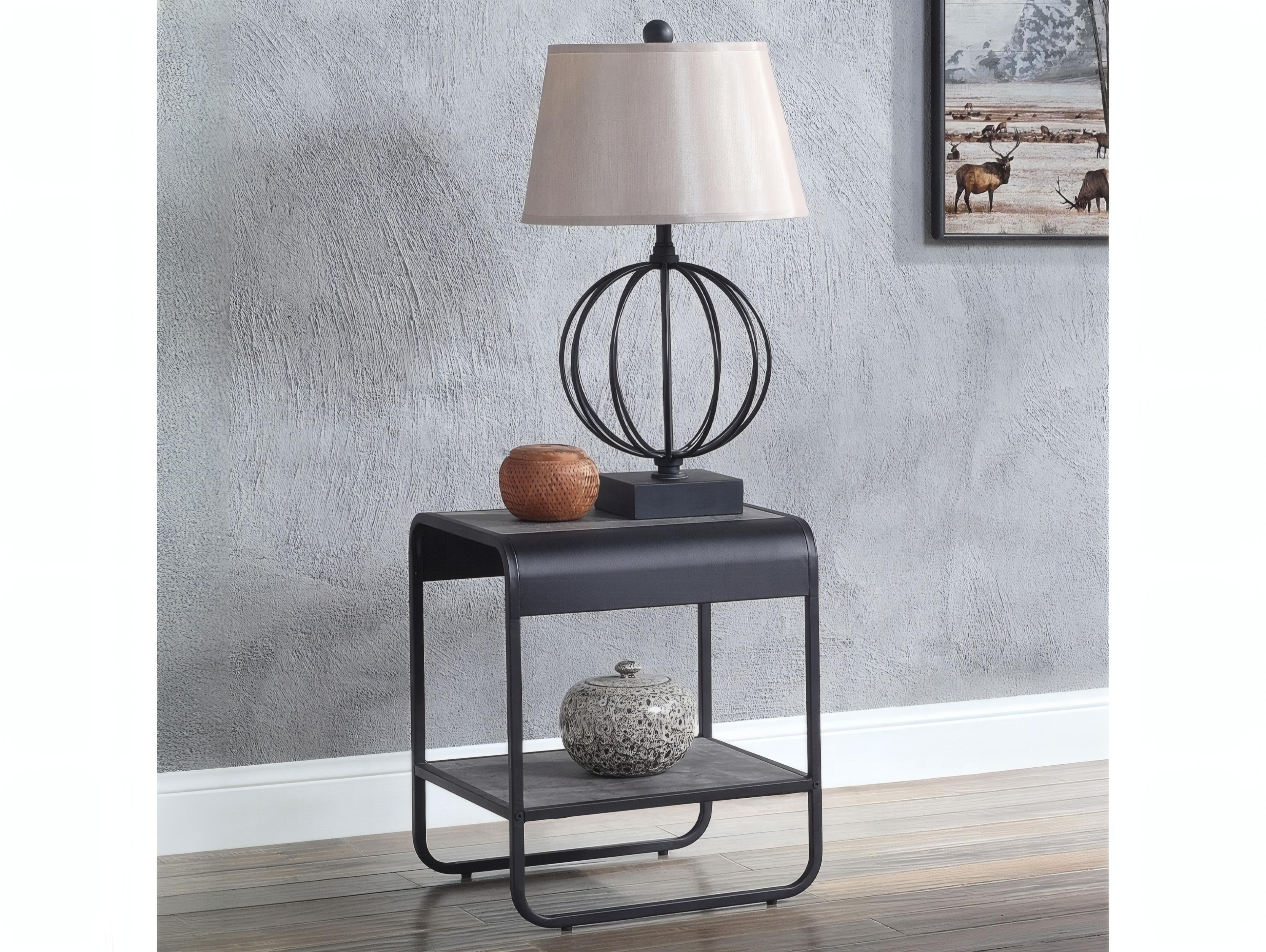 Acme Furniture Raziela Square Wood Concrete Gray Black End Table