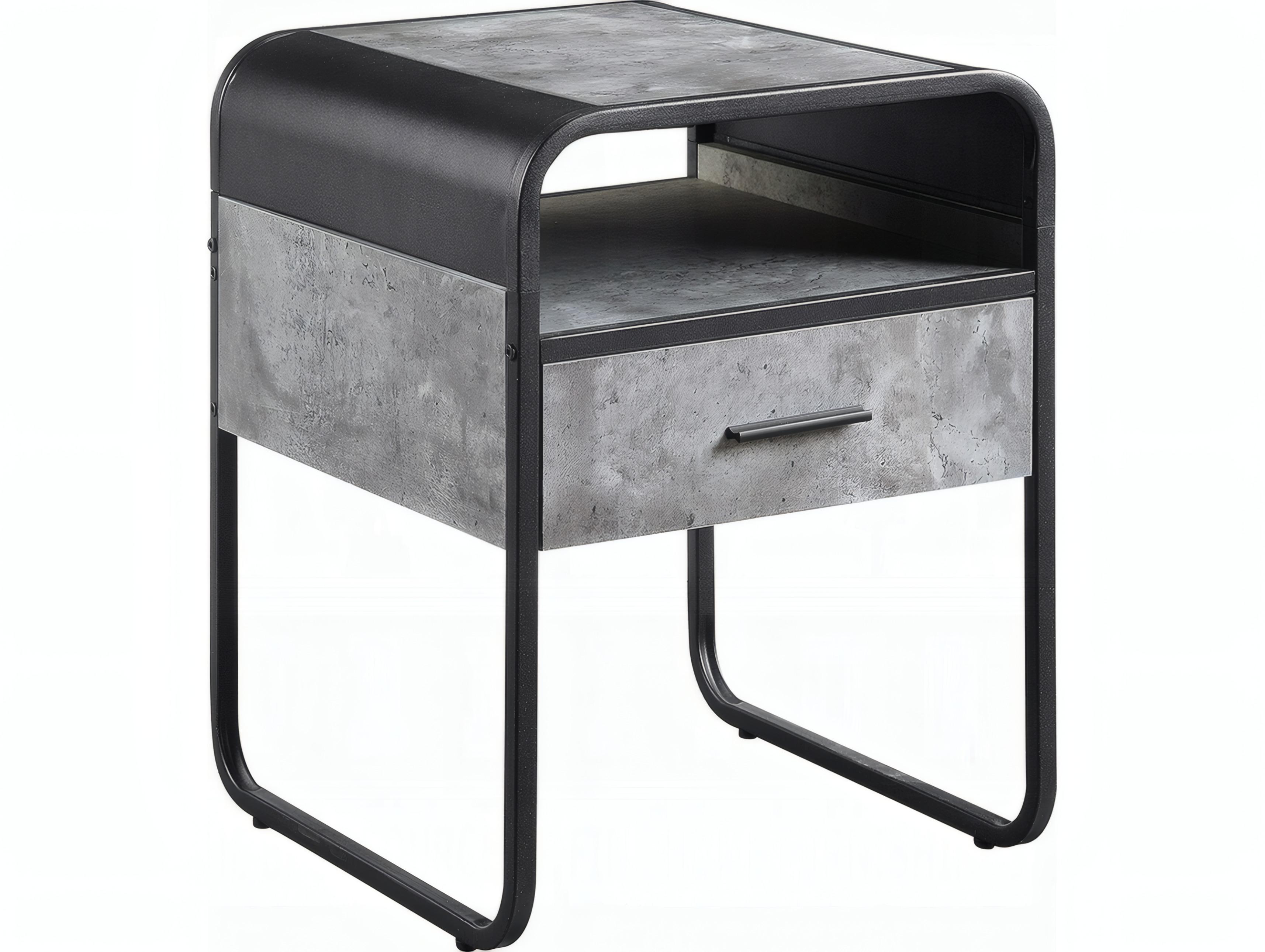 Acme Furniture Raziela Square Wood Concrete Gray Black End Table