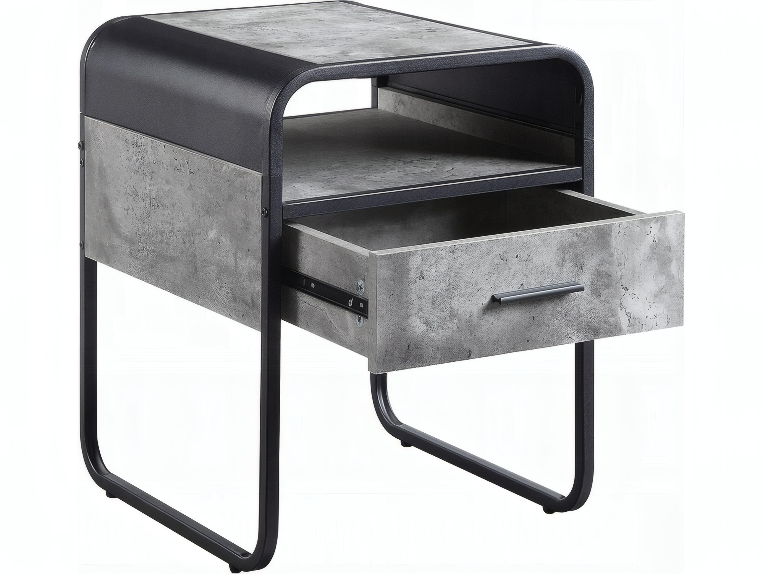 Acme Furniture Raziela Square Wood Concrete Gray Black End Table