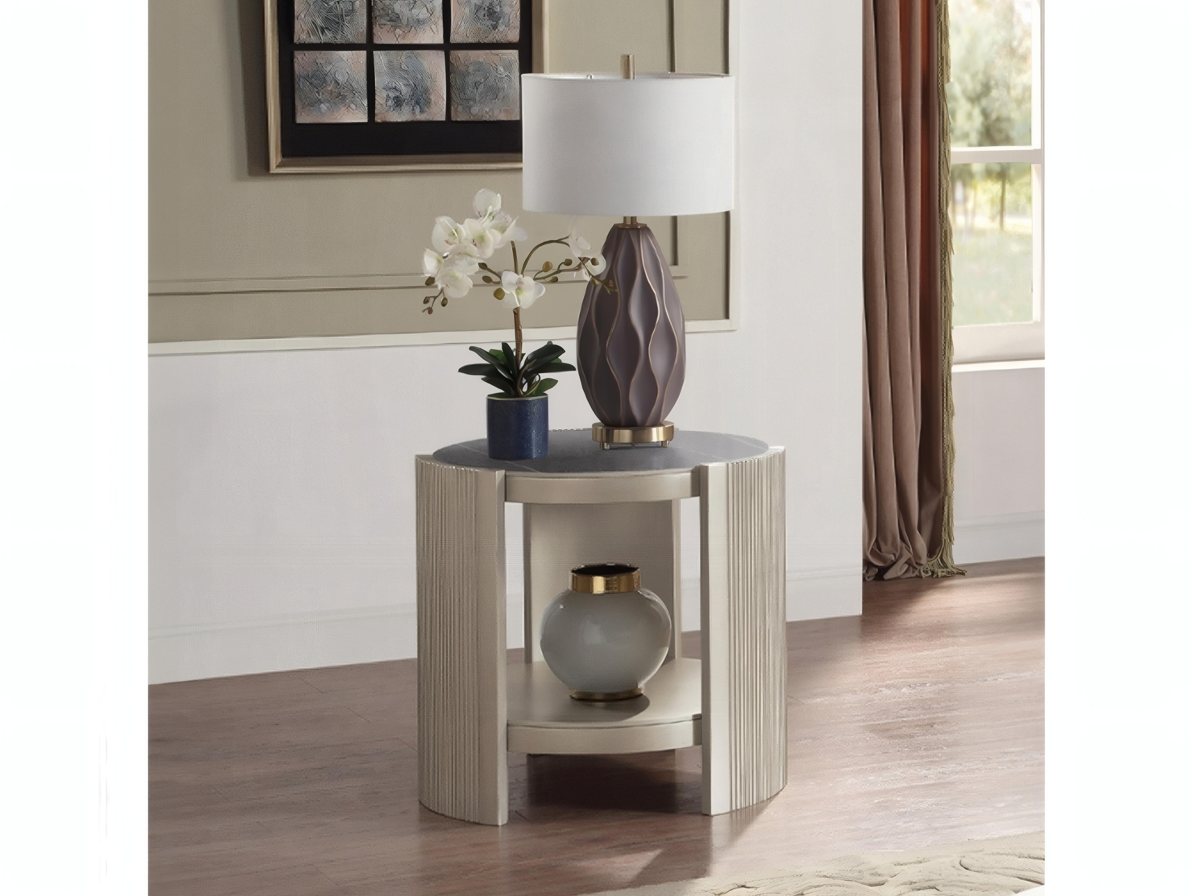 Acme Furniture Kasa Round Sintered Stone Champagne End Table