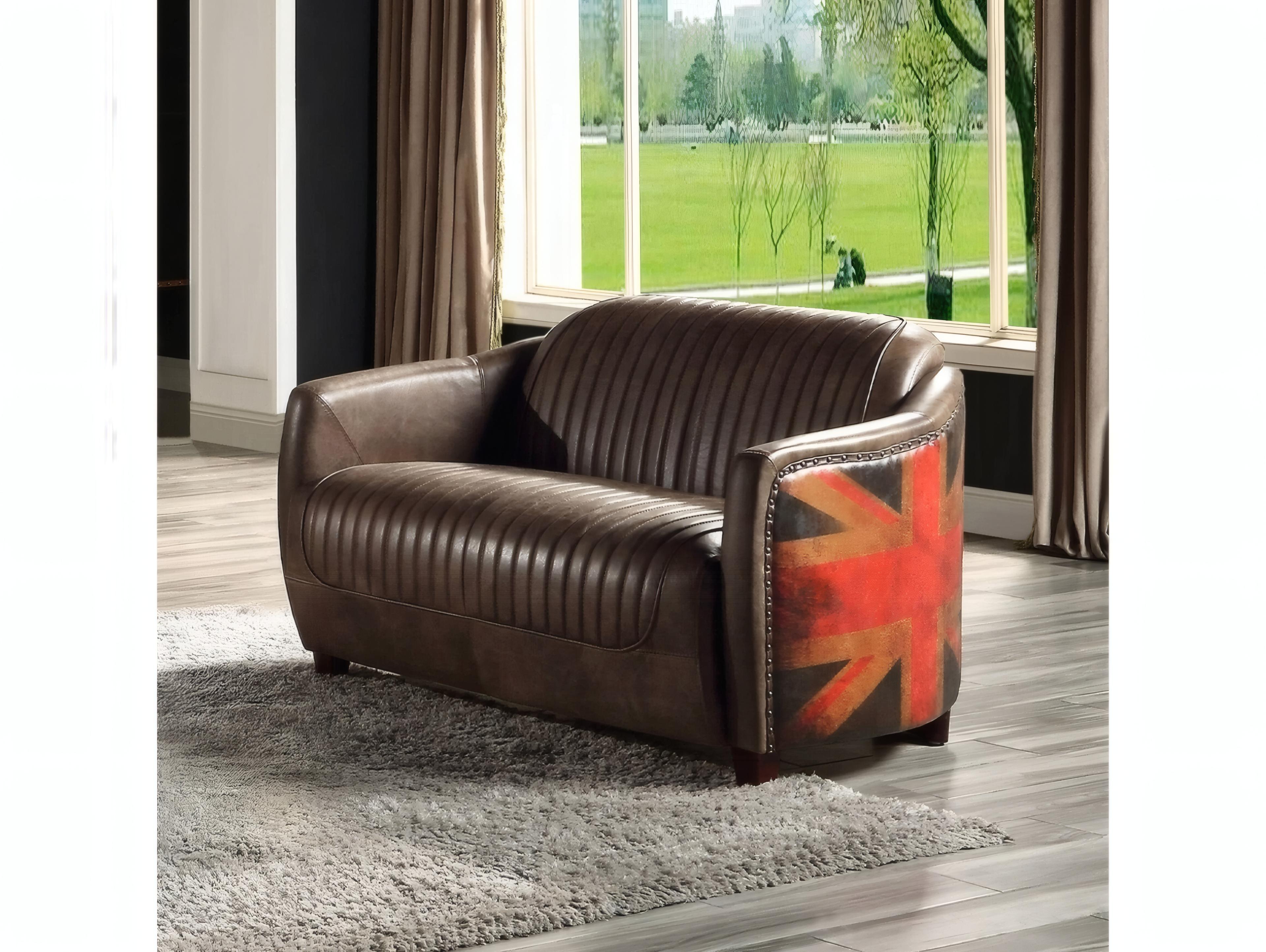 Acme Furniture Brancaster Antique Slate Brown Leather Loveseat