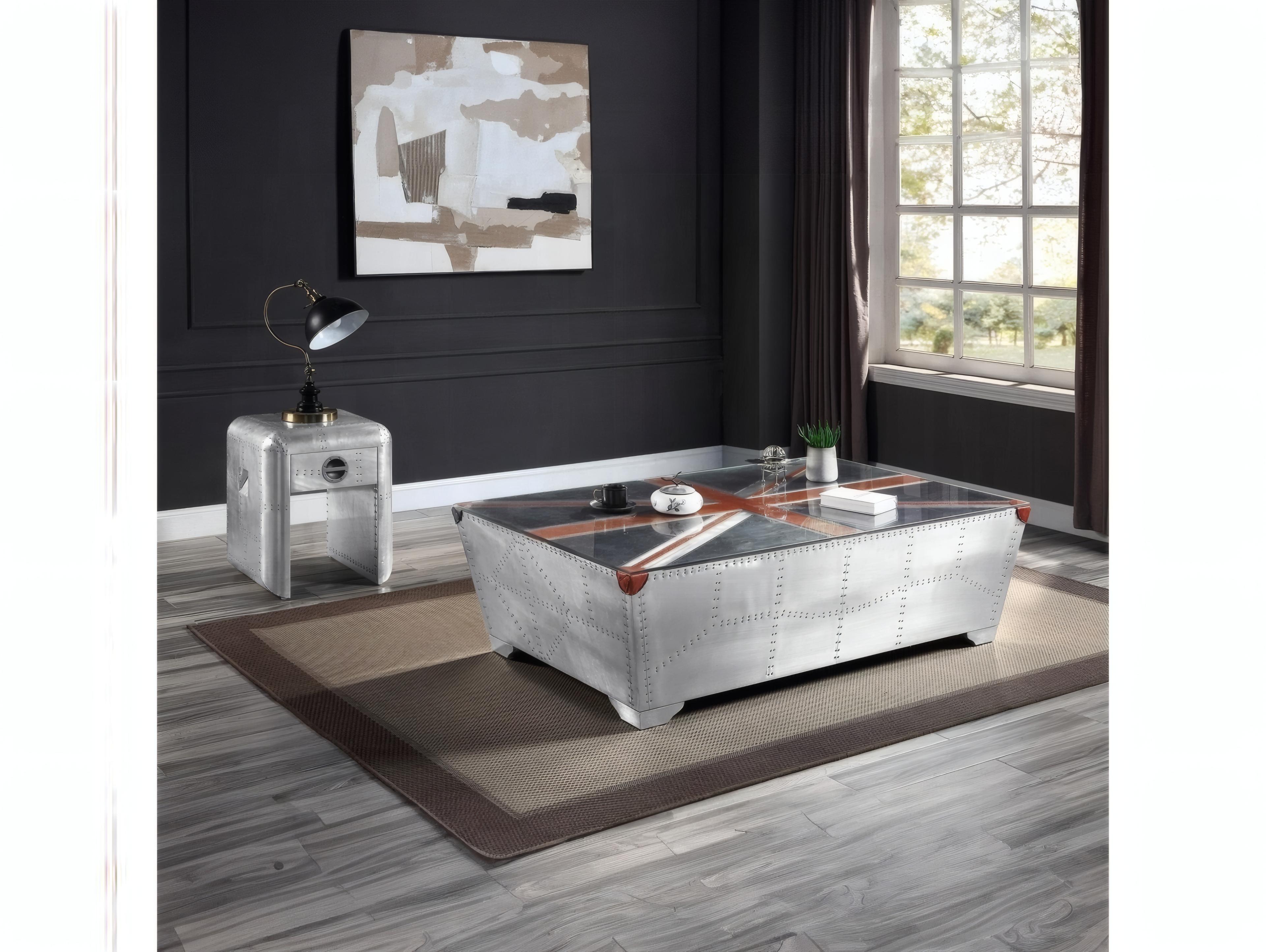 Acme Furniture Brancaster Rectangular Glass Aluminum Coffee Table