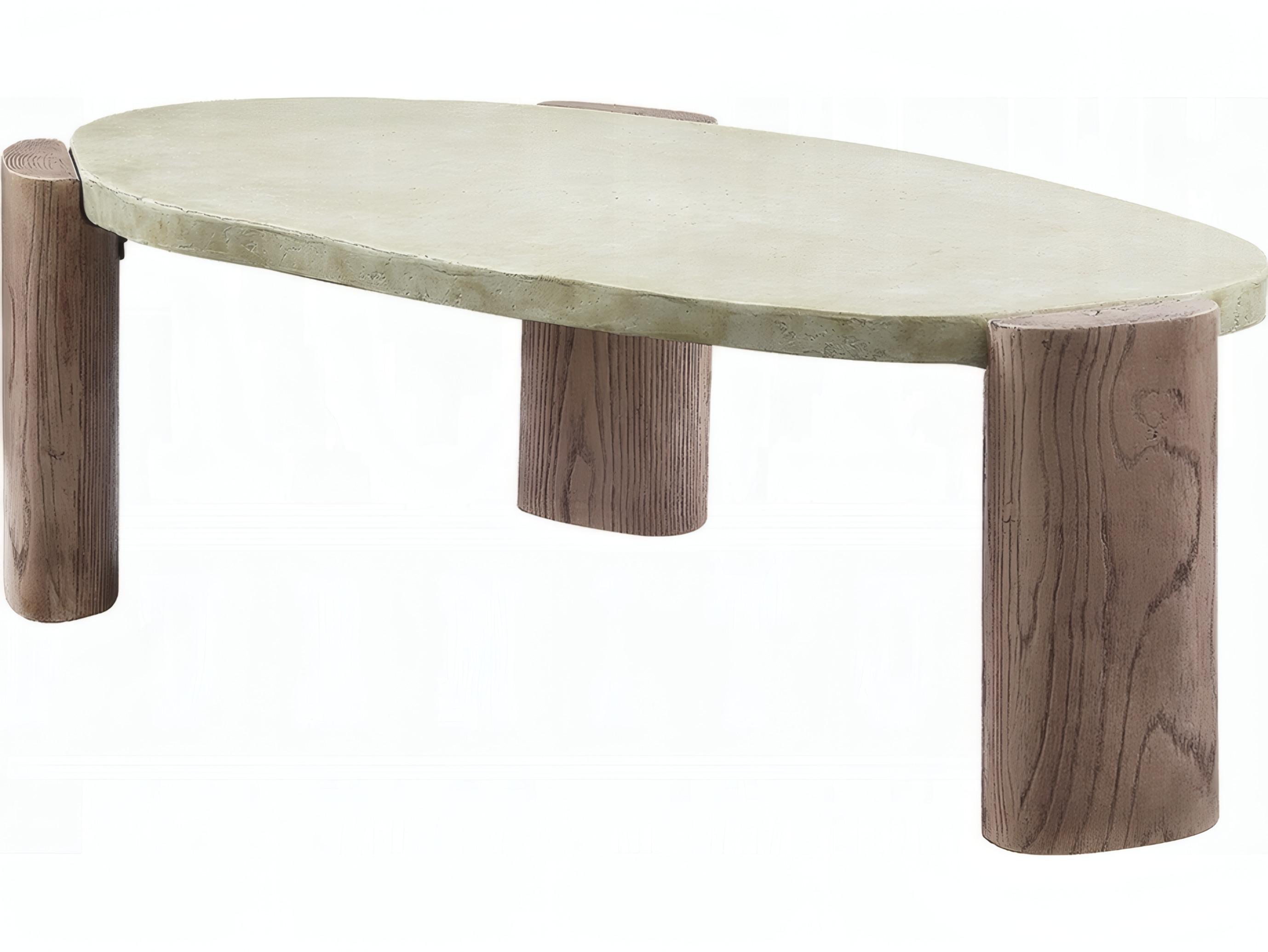 Acme Furniture Jacinda Oval Concrete Off White Oak Coffee Table