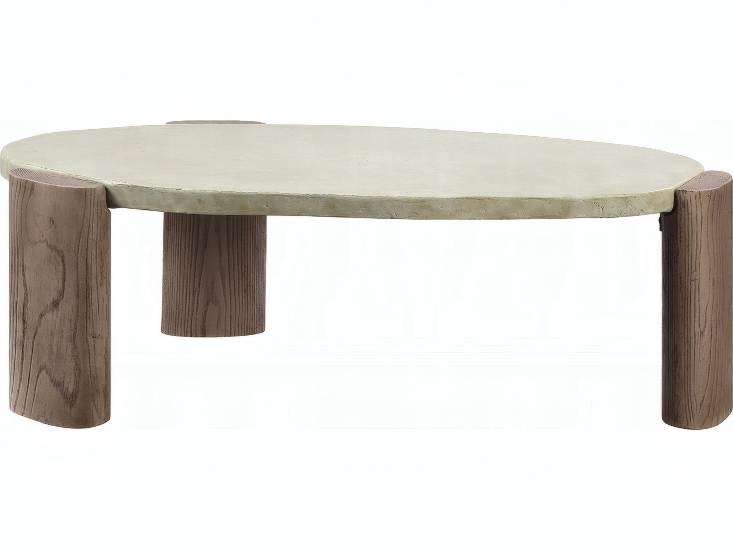 Acme Furniture Jacinda Oval Concrete Off White Oak Coffee Table