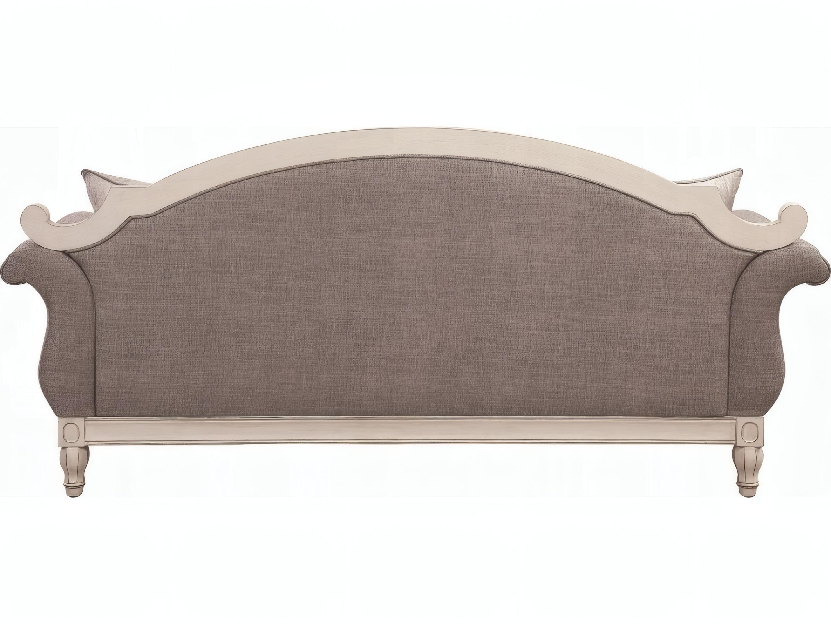 Acme Furniture Florian Gray Fabric Antique White Upholstered Sofa