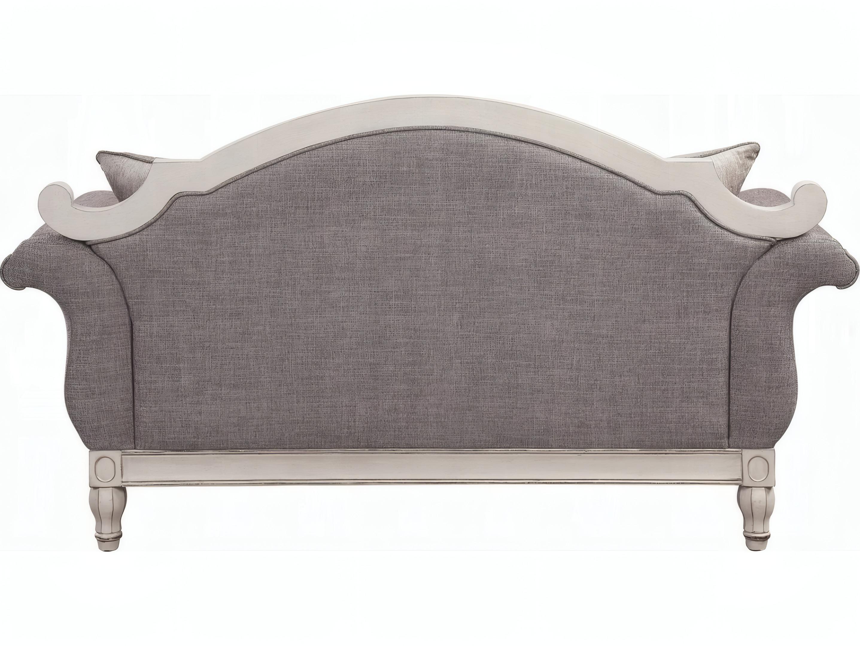 Acme Furniture Florian Gray Fabric Antique White Upholstered Loveseat