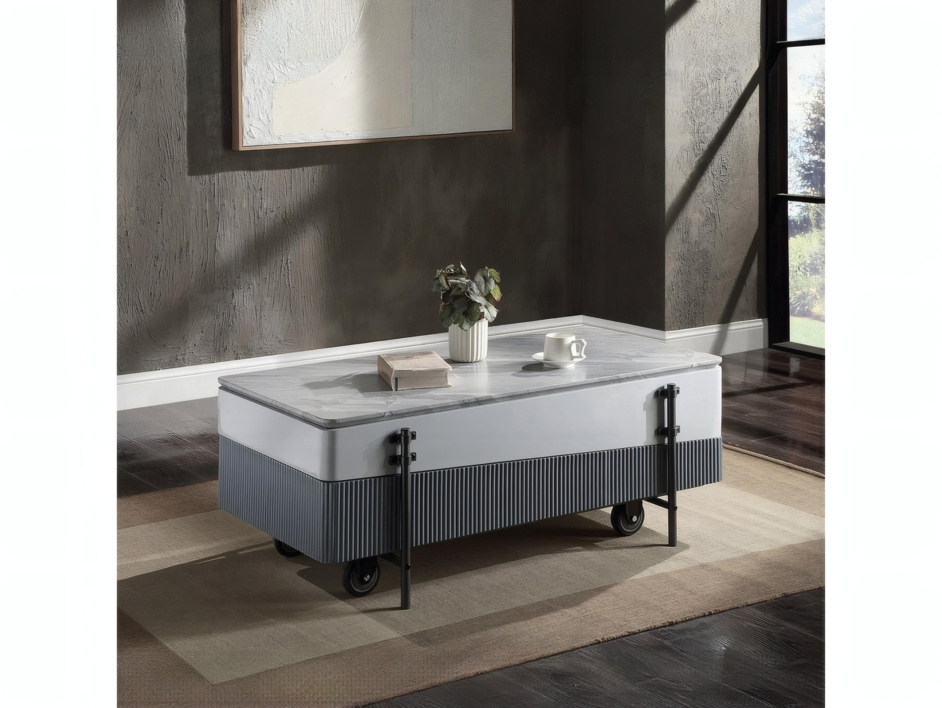 Acme Furniture Rectangular Wood White Gray High Gloss Coffee Table