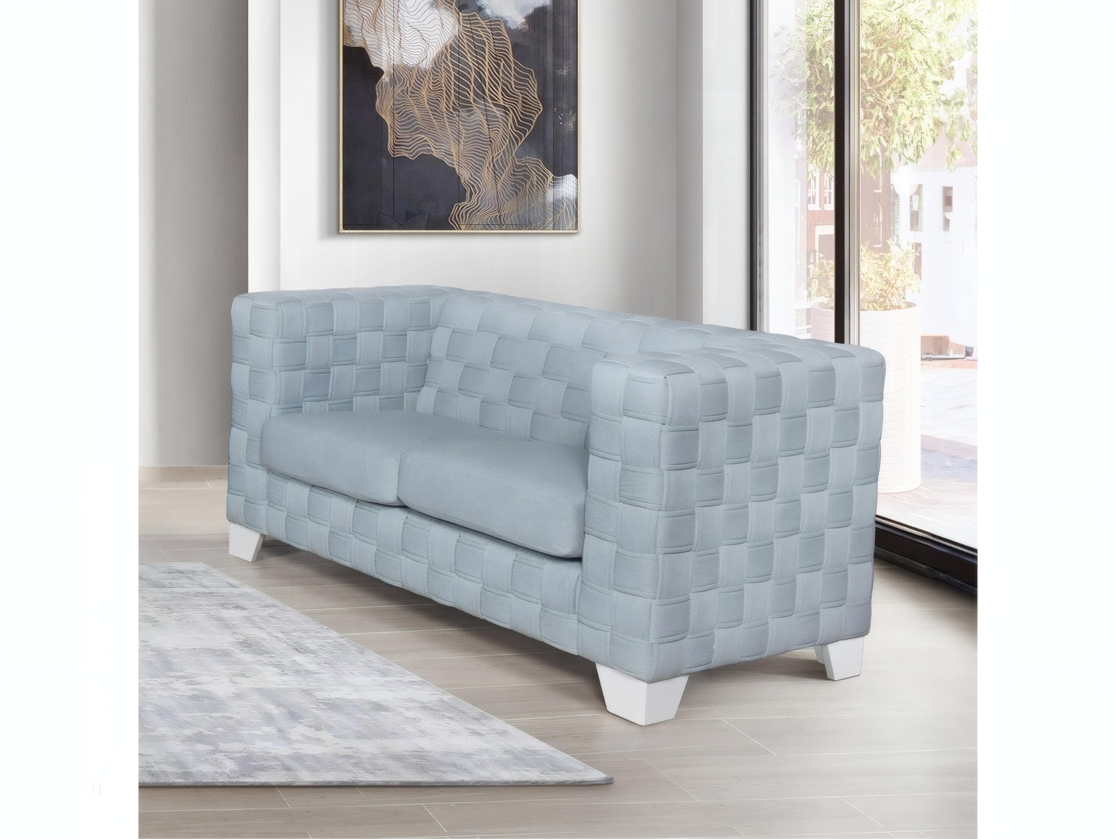 Acme Furniture Saree Light Teal Chenille White Blue Upholstered Loveseat