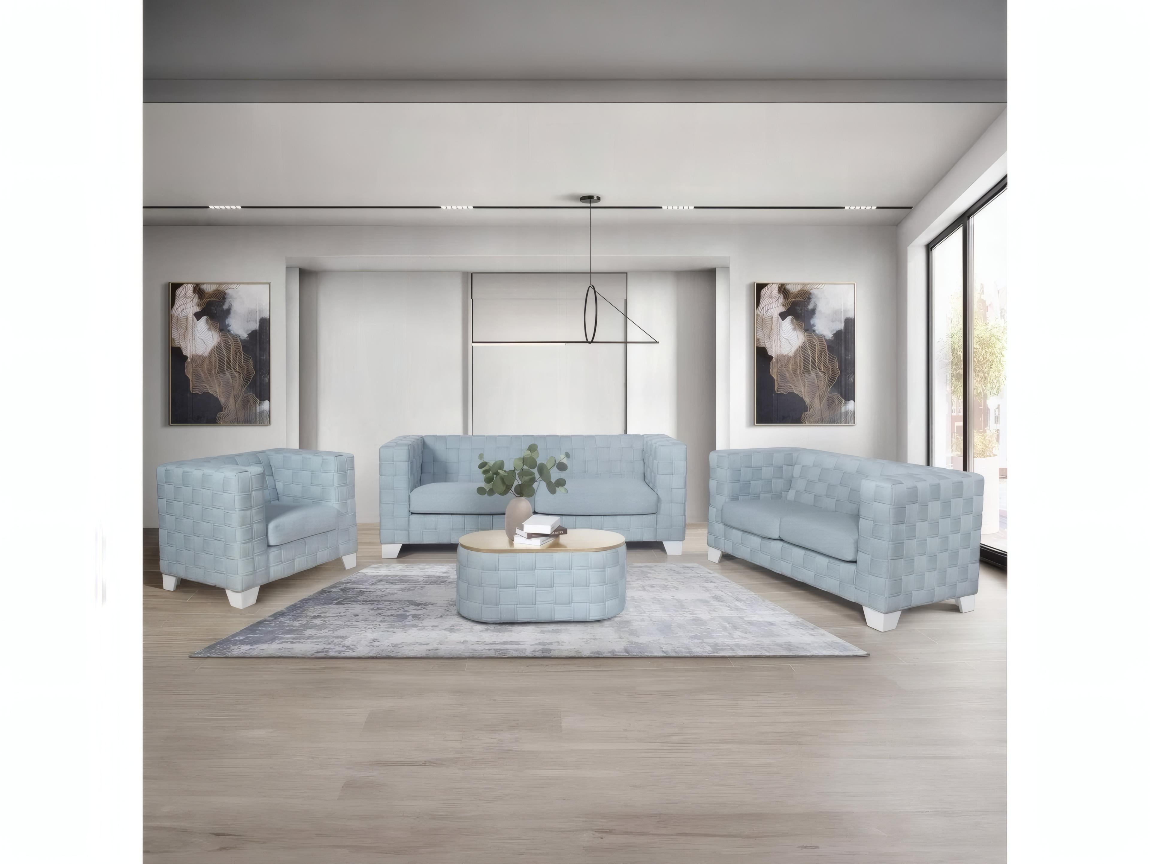 Acme Furniture Saree Light Teal Chenille White Blue Upholstered Loveseat