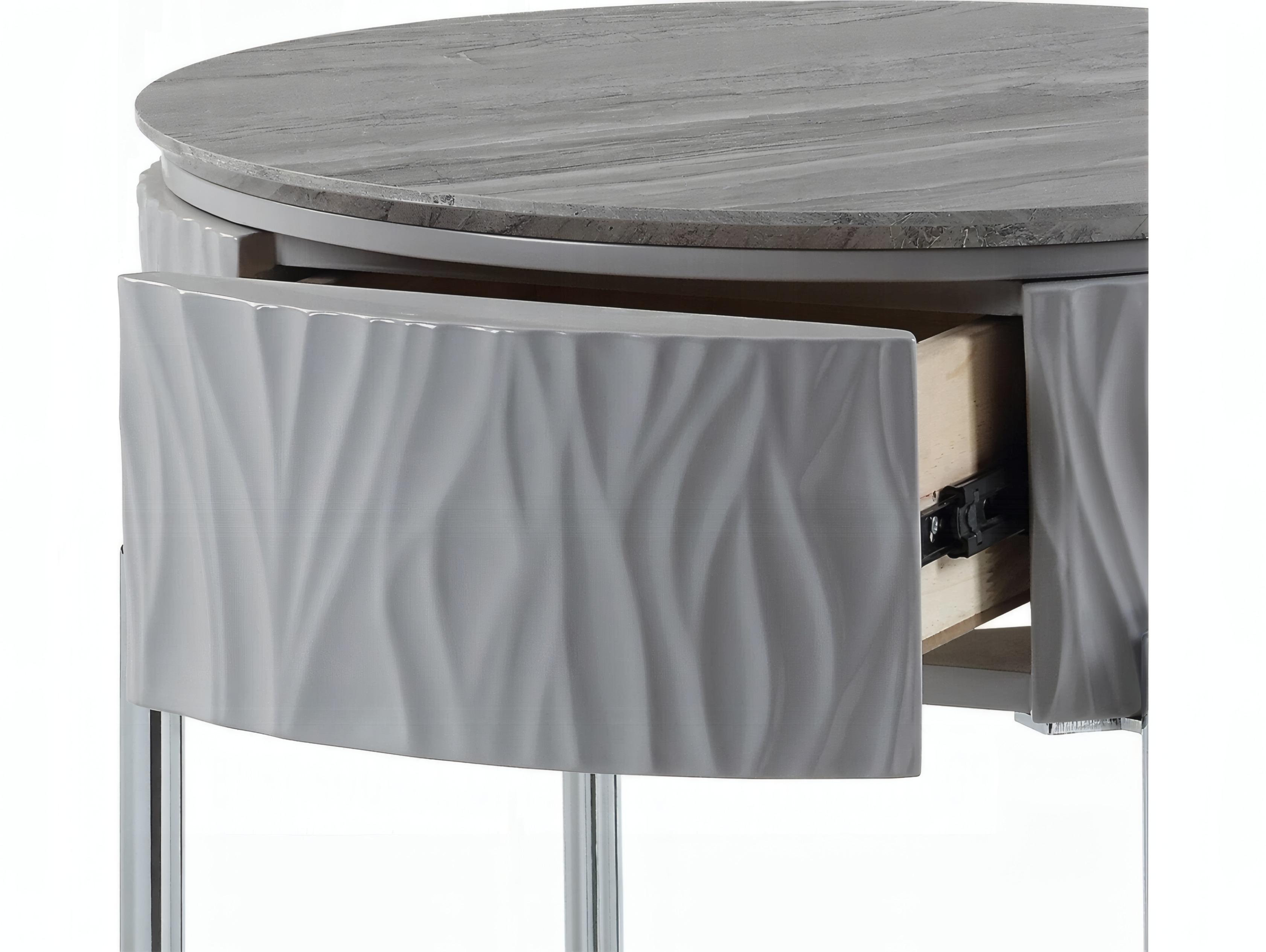 Acme Furniture Yukino Round Wood Gray High Gloss Chrome End Table