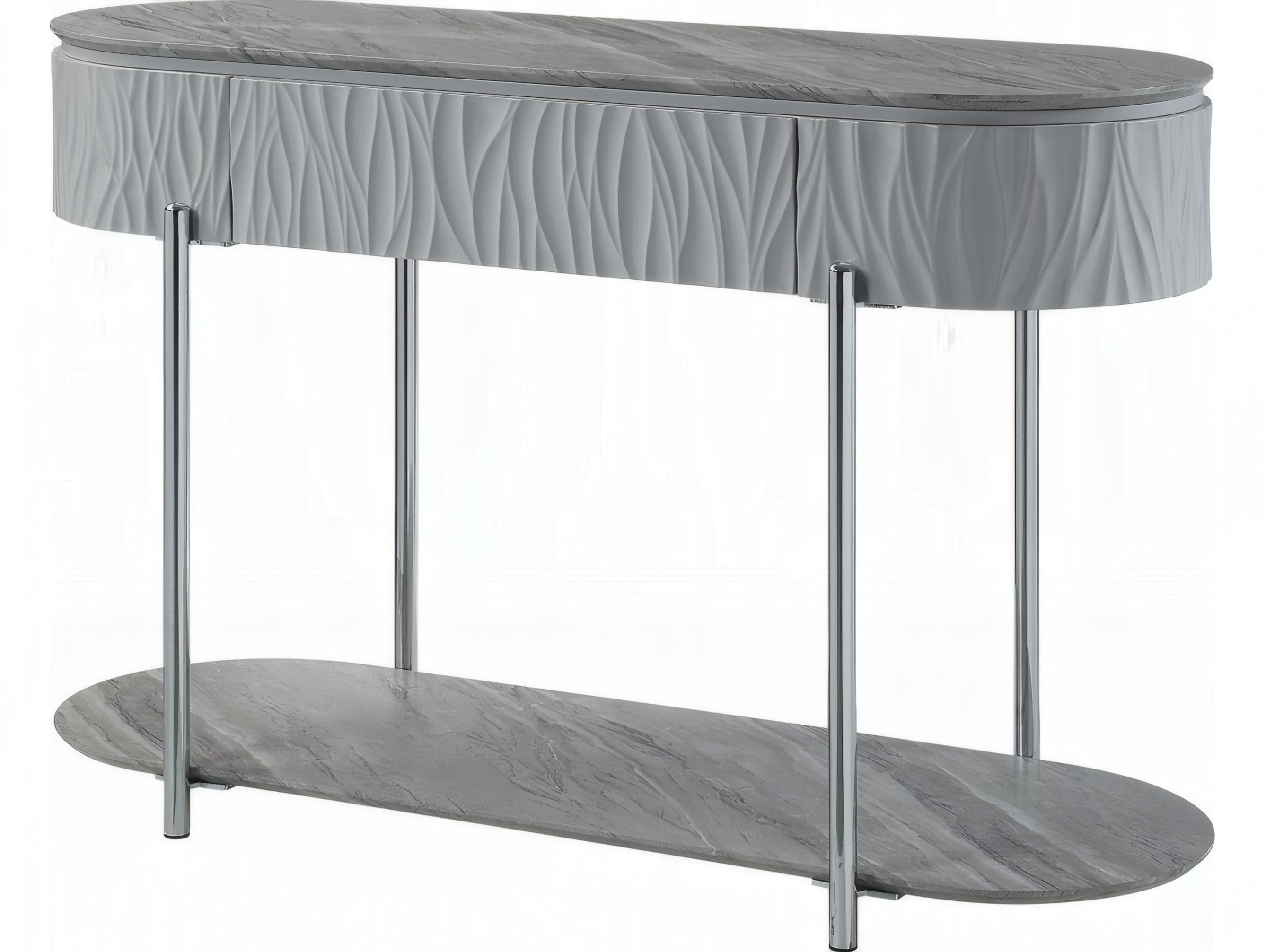 Acme Furniture Yukino Oval Wood Gray High Gloss Chrome Console Table
