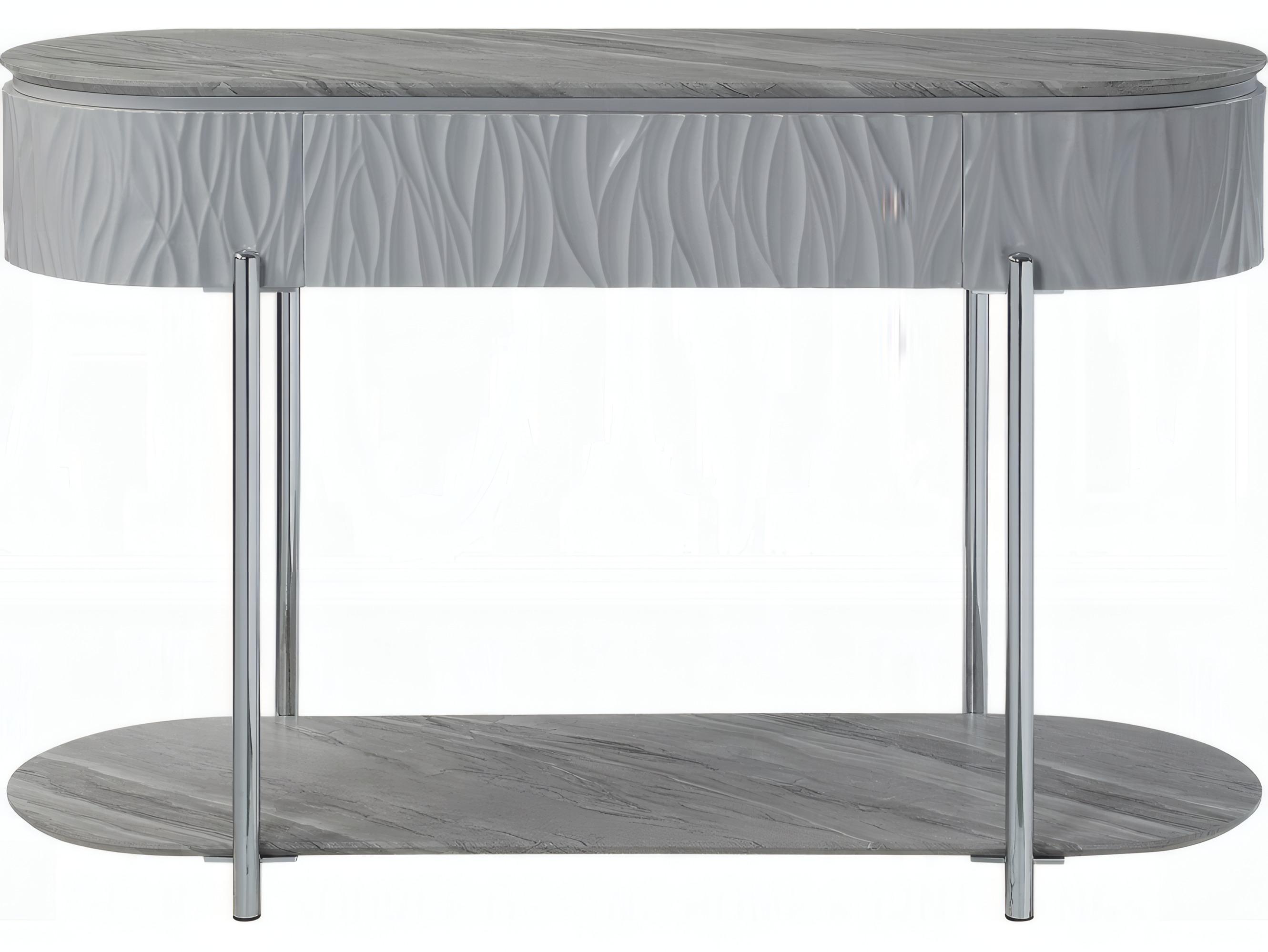 Acme Furniture Yukino Oval Wood Gray High Gloss Chrome Console Table