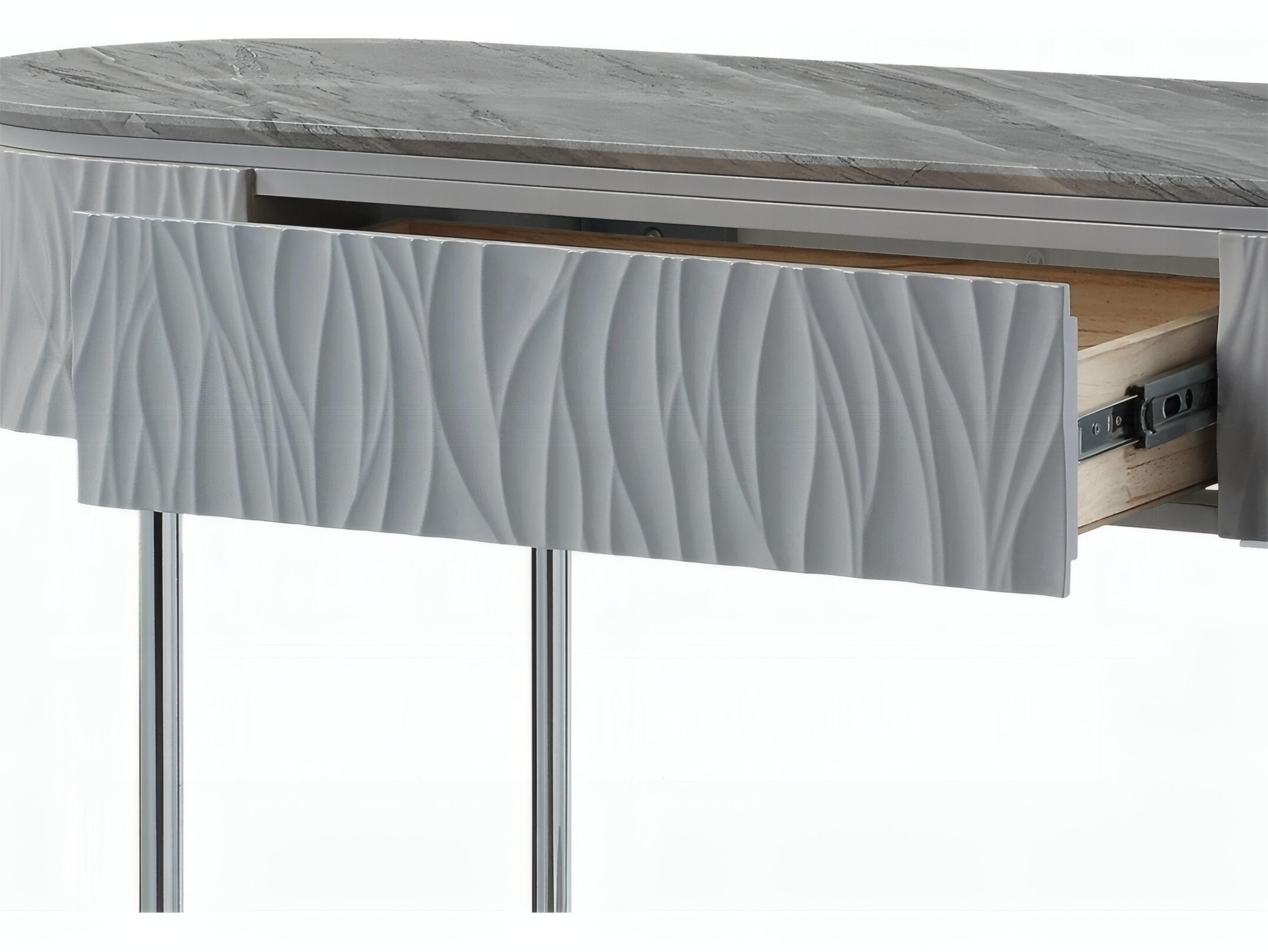 Acme Furniture Yukino Oval Wood Gray High Gloss Chrome Console Table