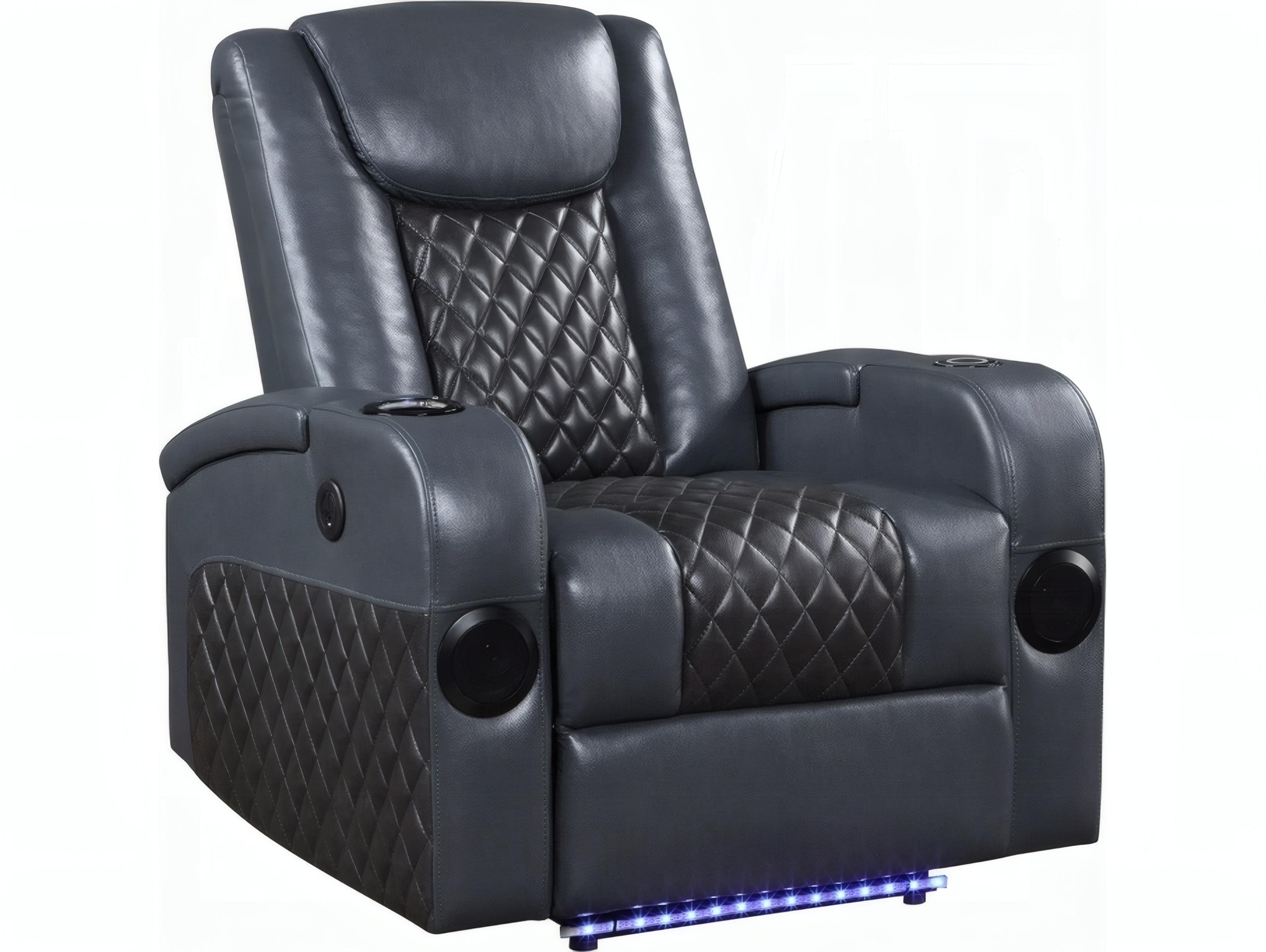 Acme Furniture Alair Blue Black Leather Aire Faux Recliner