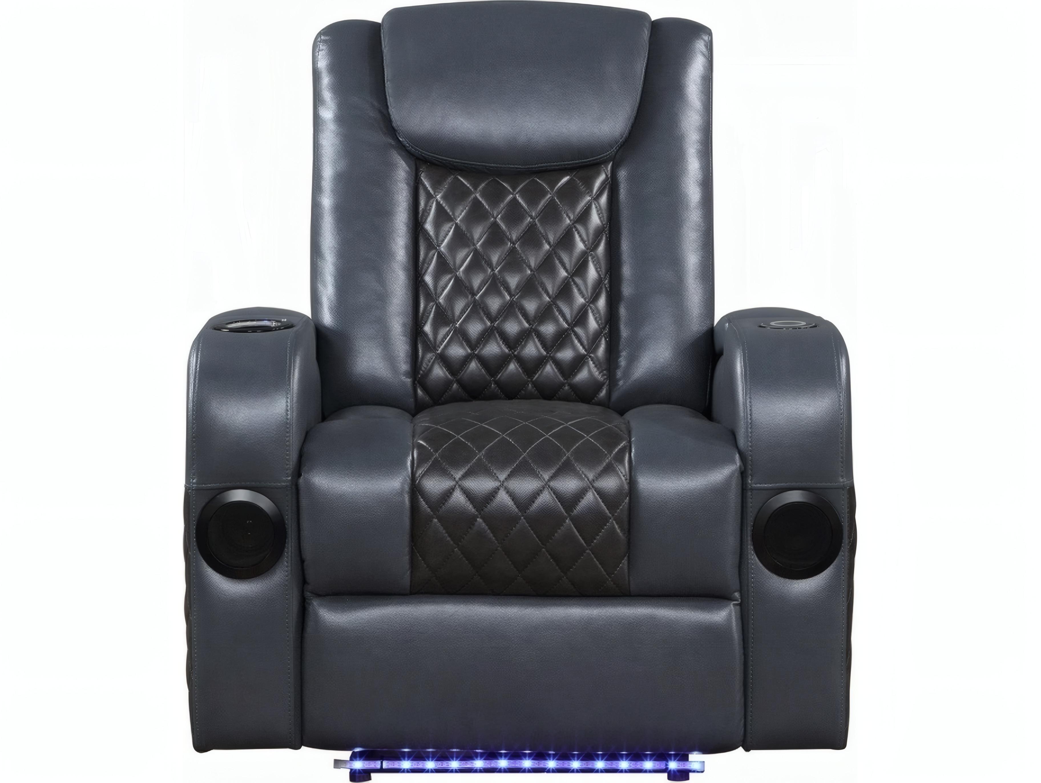 Acme Furniture Alair Blue Black Leather Aire Faux Recliner