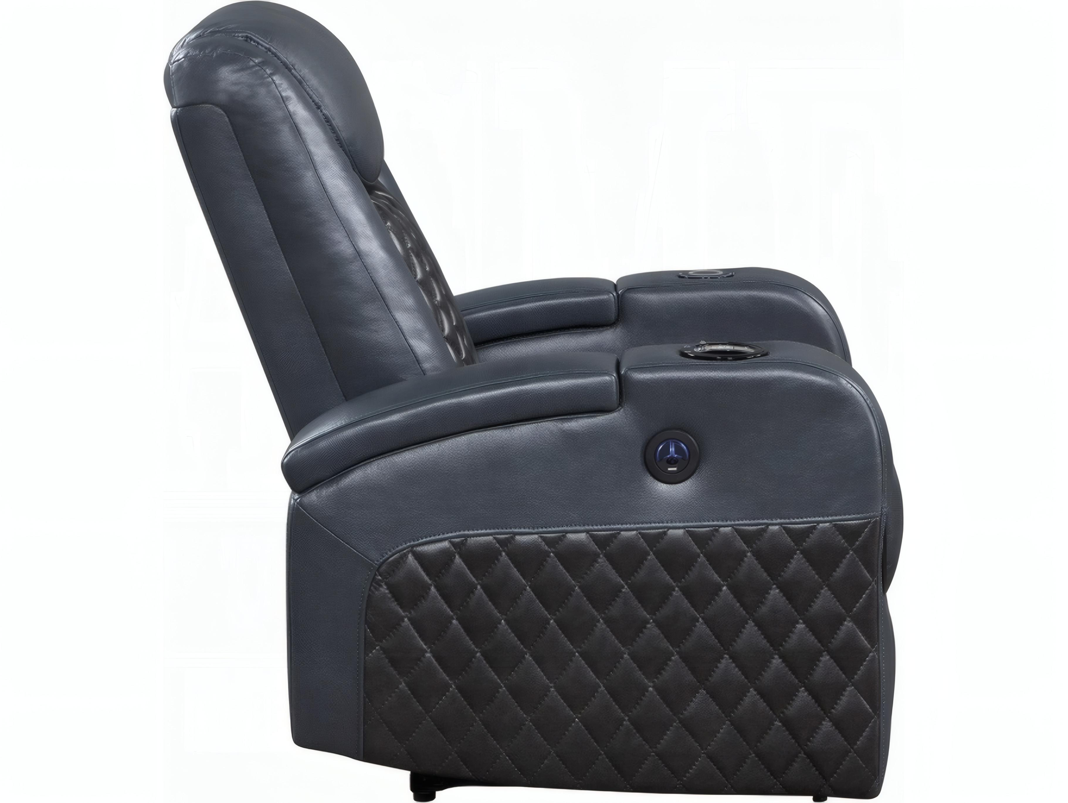 Acme Furniture Alair Blue Black Leather Aire Faux Recliner