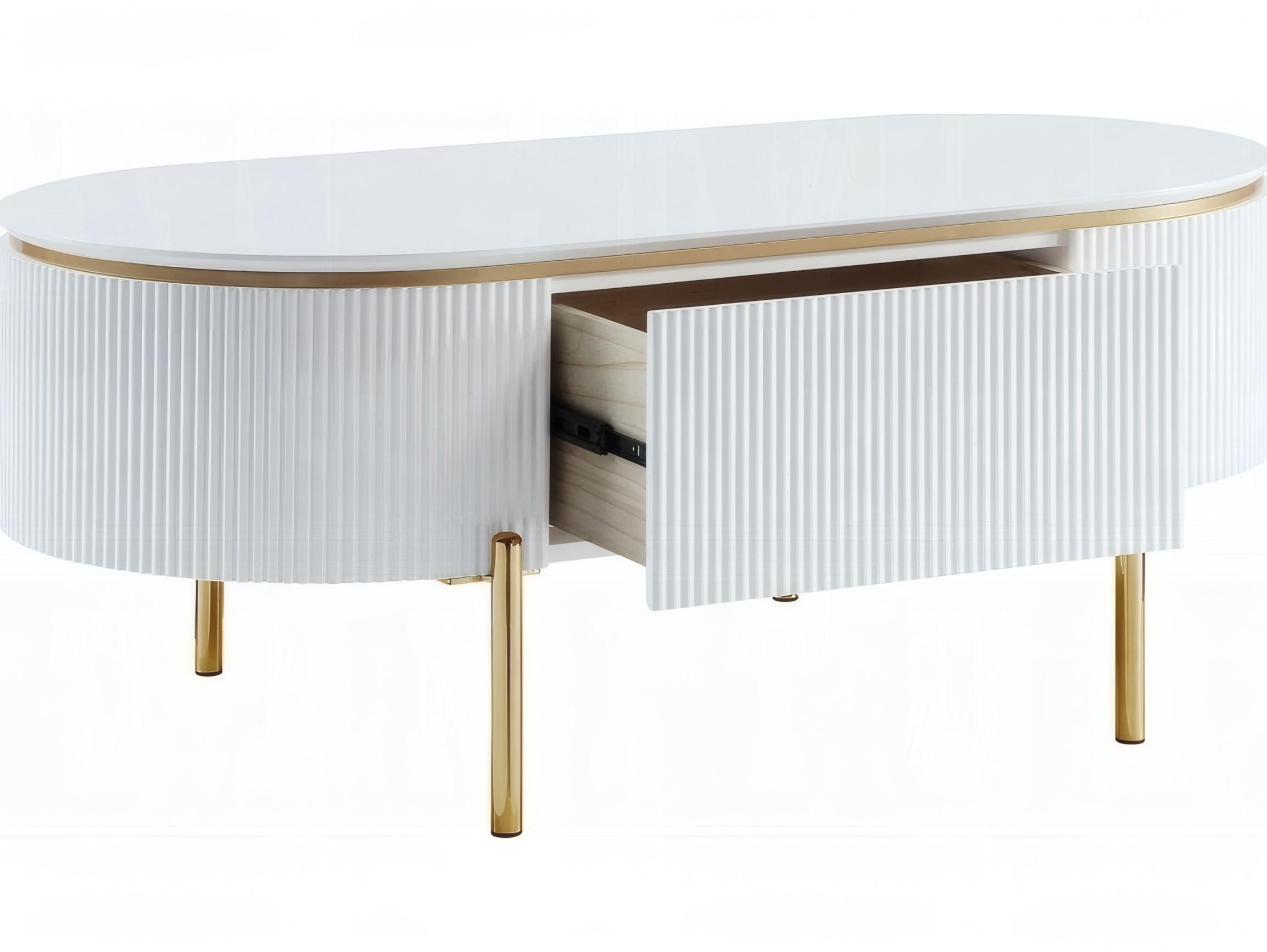 Acme Furniture Daveigh Oval Wood White High Gloss Gold Coffee Table
