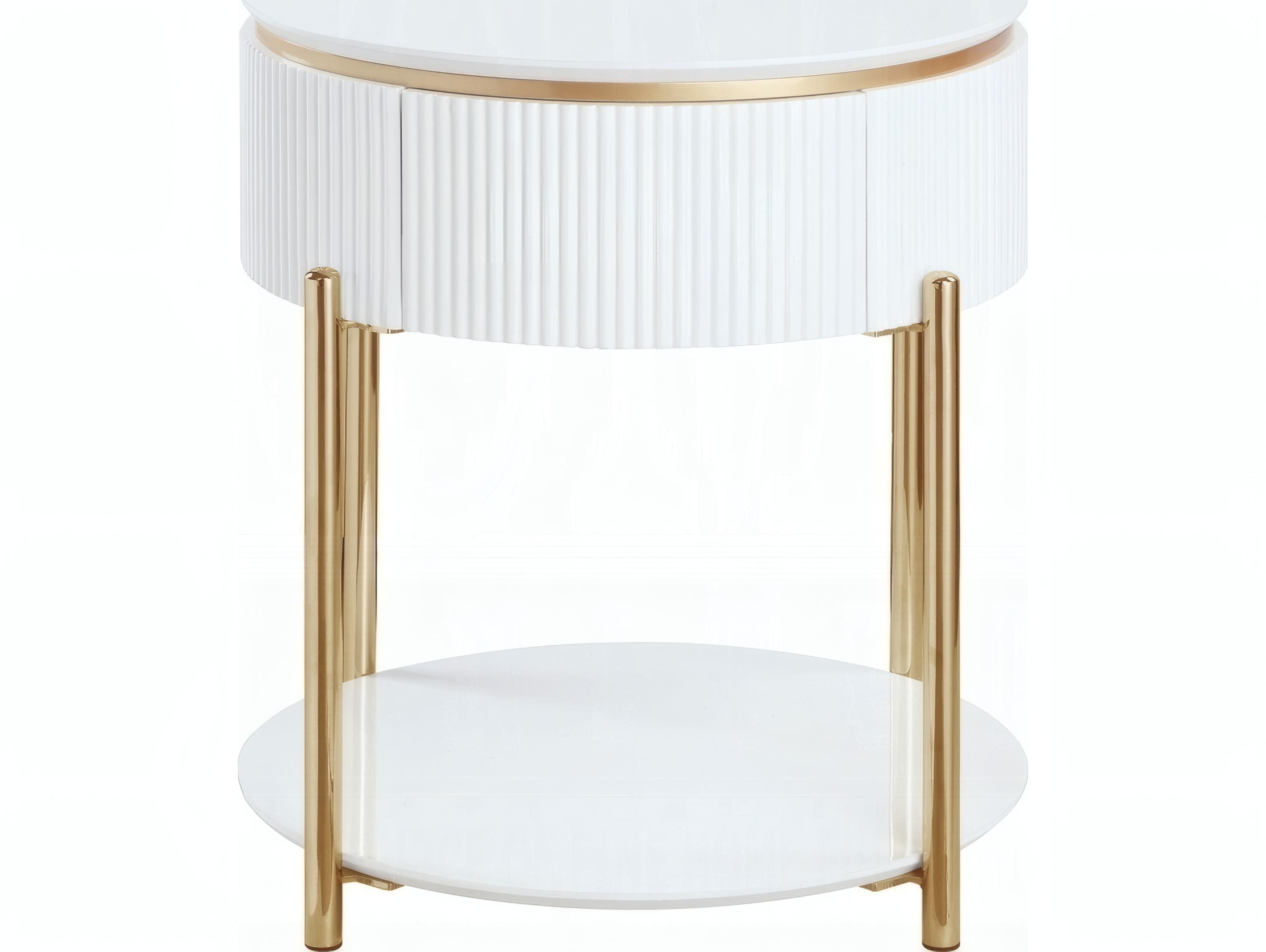 Acme Furniture Daveigh Round Wood White High Gloss Gold End Table