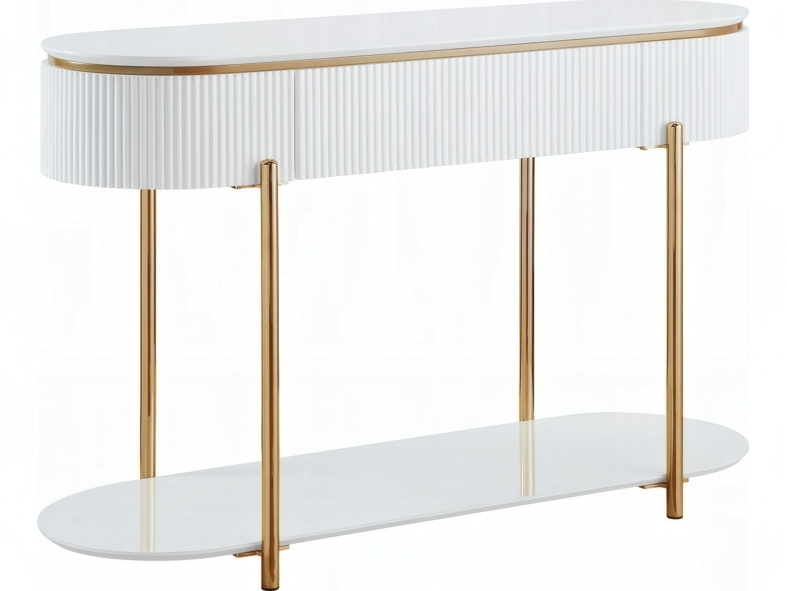 Acme Furniture Daveigh Oval Wood White High Gloss Gold Console Table