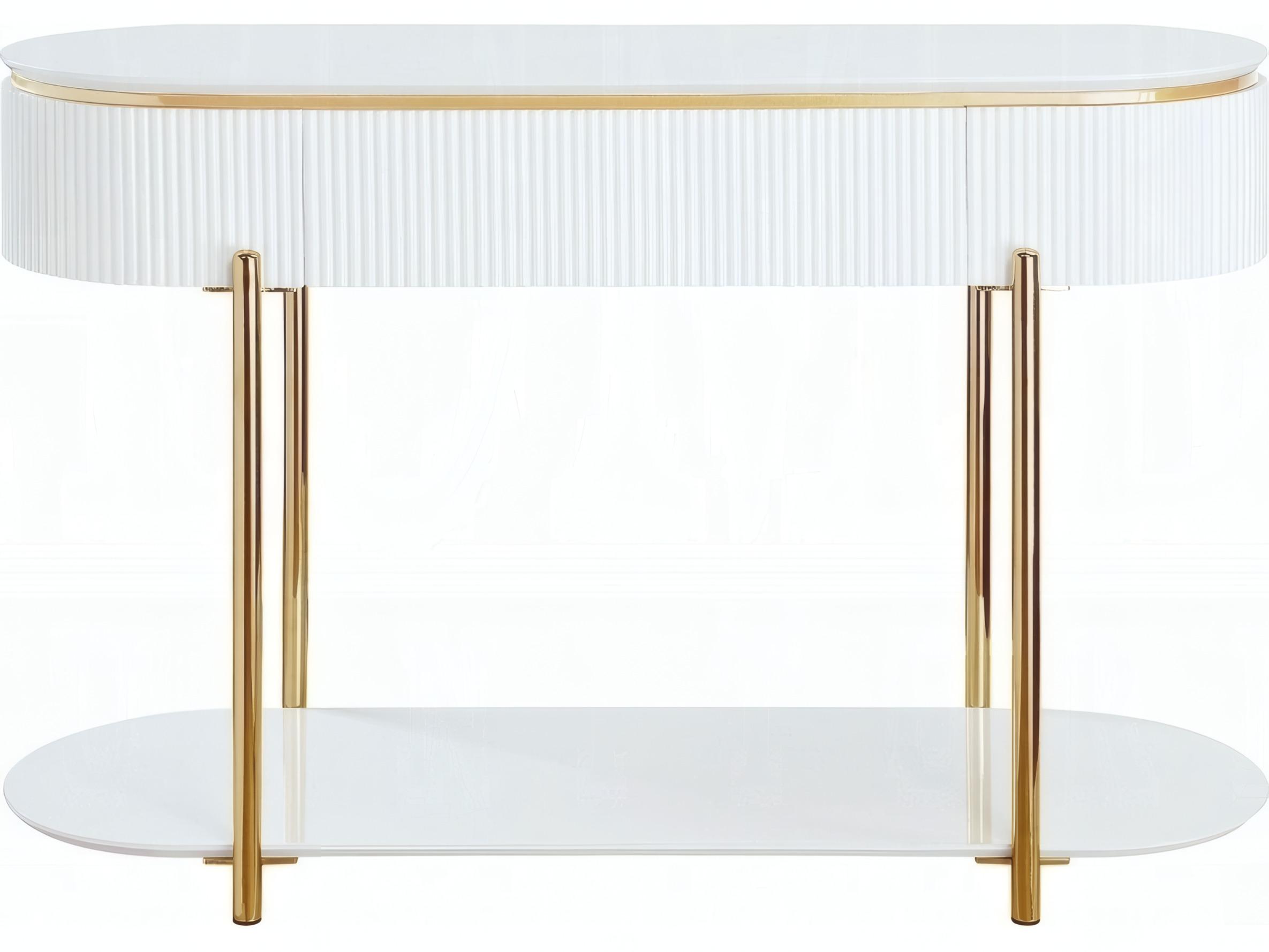 Acme Furniture Daveigh Oval Wood White High Gloss Gold Console Table