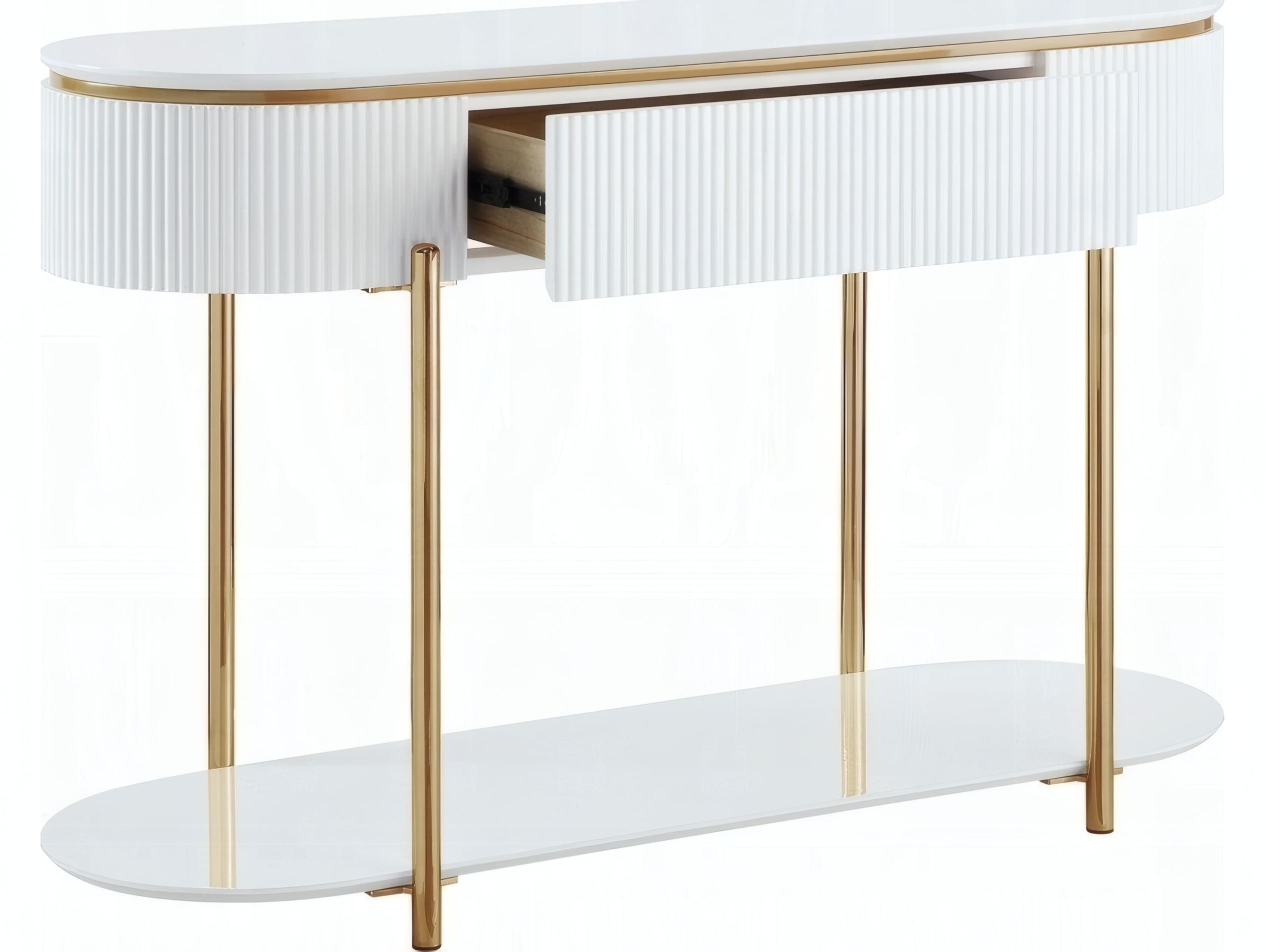 Acme Furniture Daveigh Oval Wood White High Gloss Gold Console Table