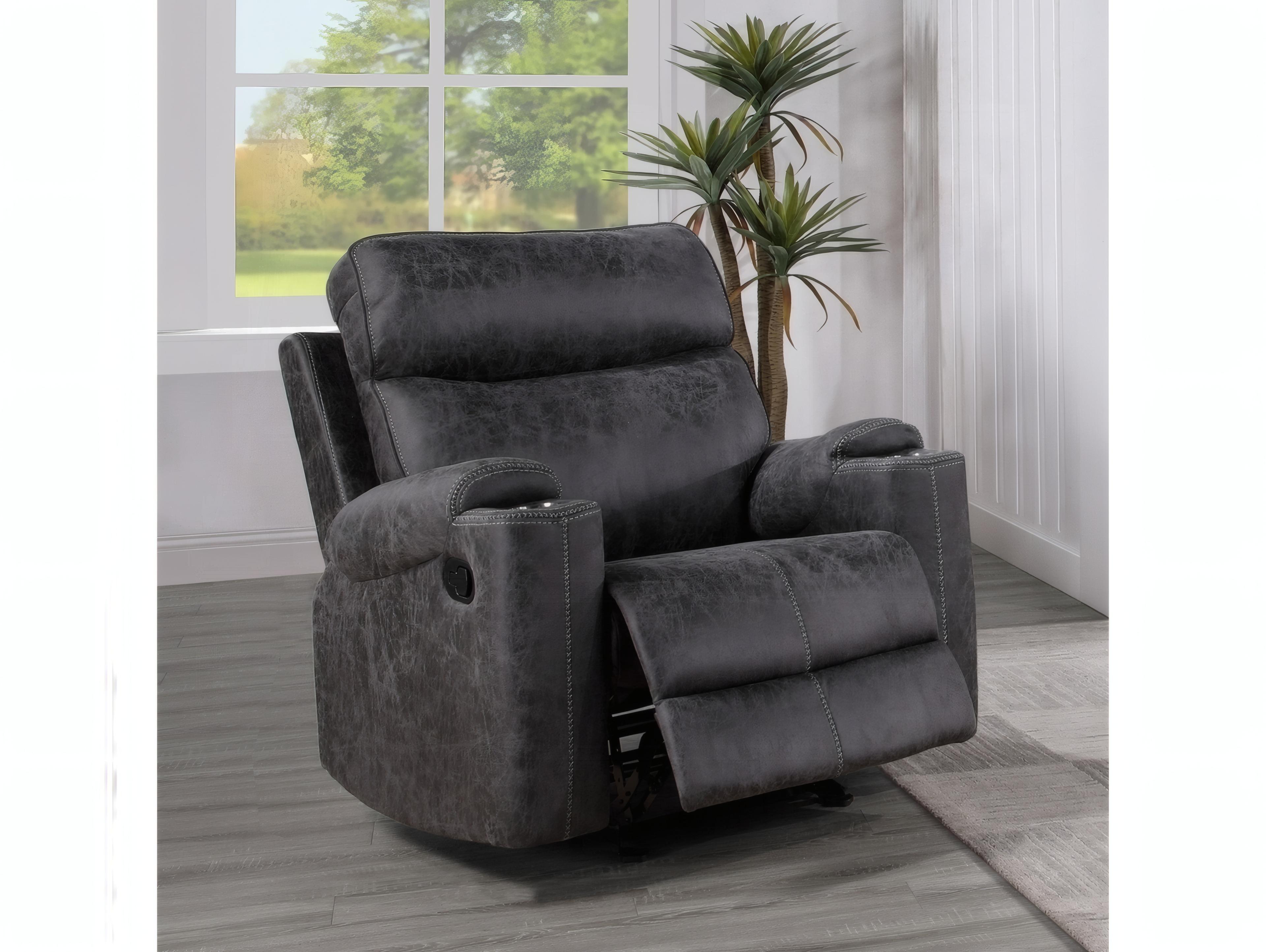 Acme Furniture Hirah Dark Gray Polish Microfiber Upholstered Recliner