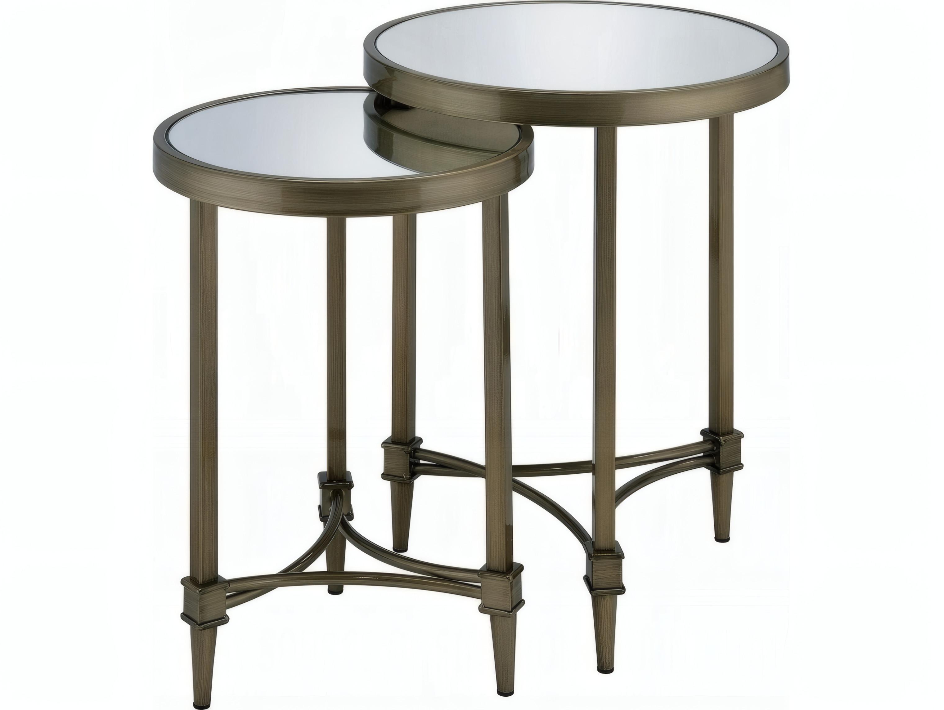 Acme Furniture Aditya Round Mirror Antique Brass End Table