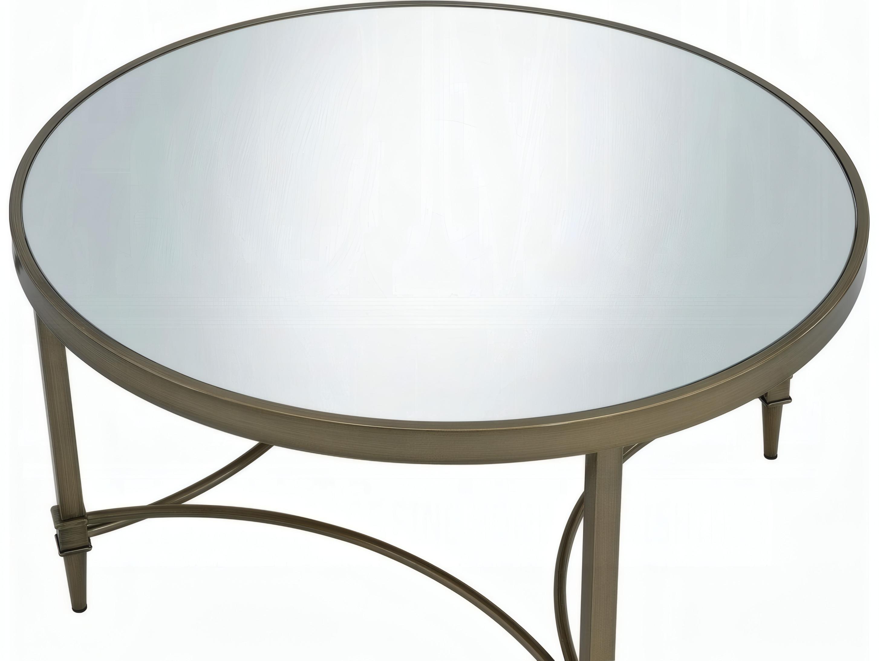 Acme Furniture Aditya Round Mirrored Antique Brass Coffee Table