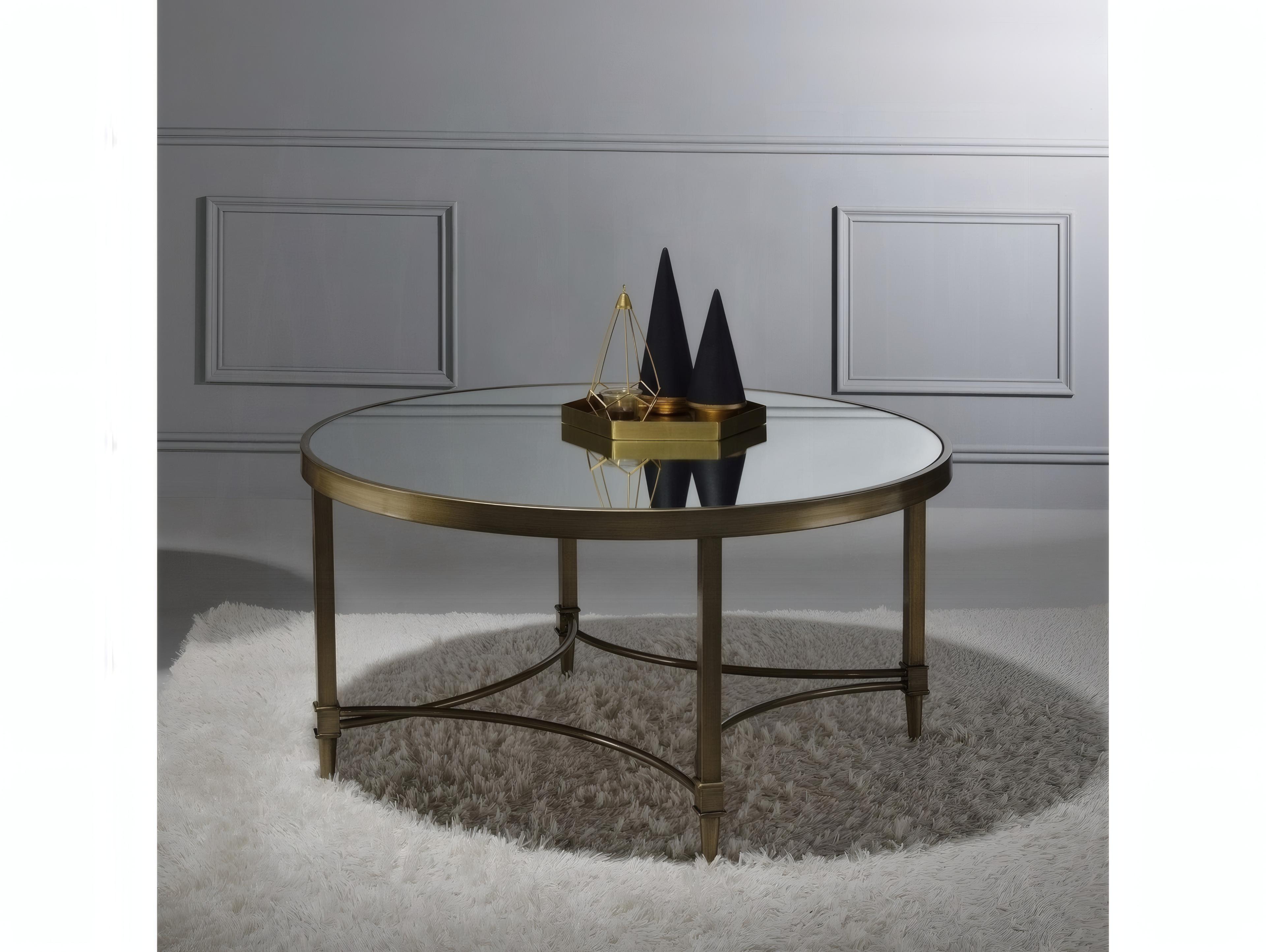 Acme Furniture Aditya Round Mirrored Antique Brass Coffee Table