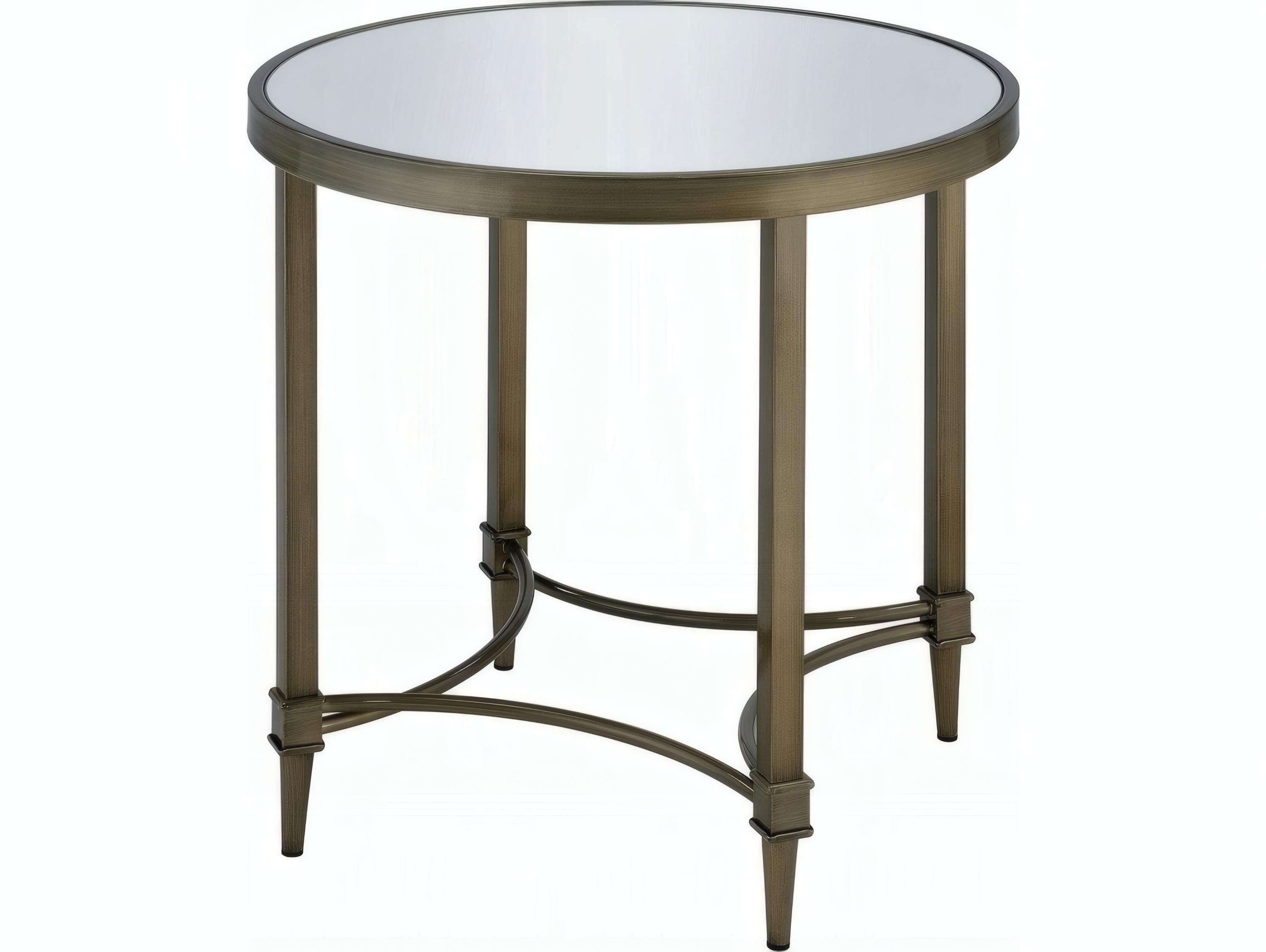 Acme Furniture Aditya Round Mirrored Antique Brass End Table