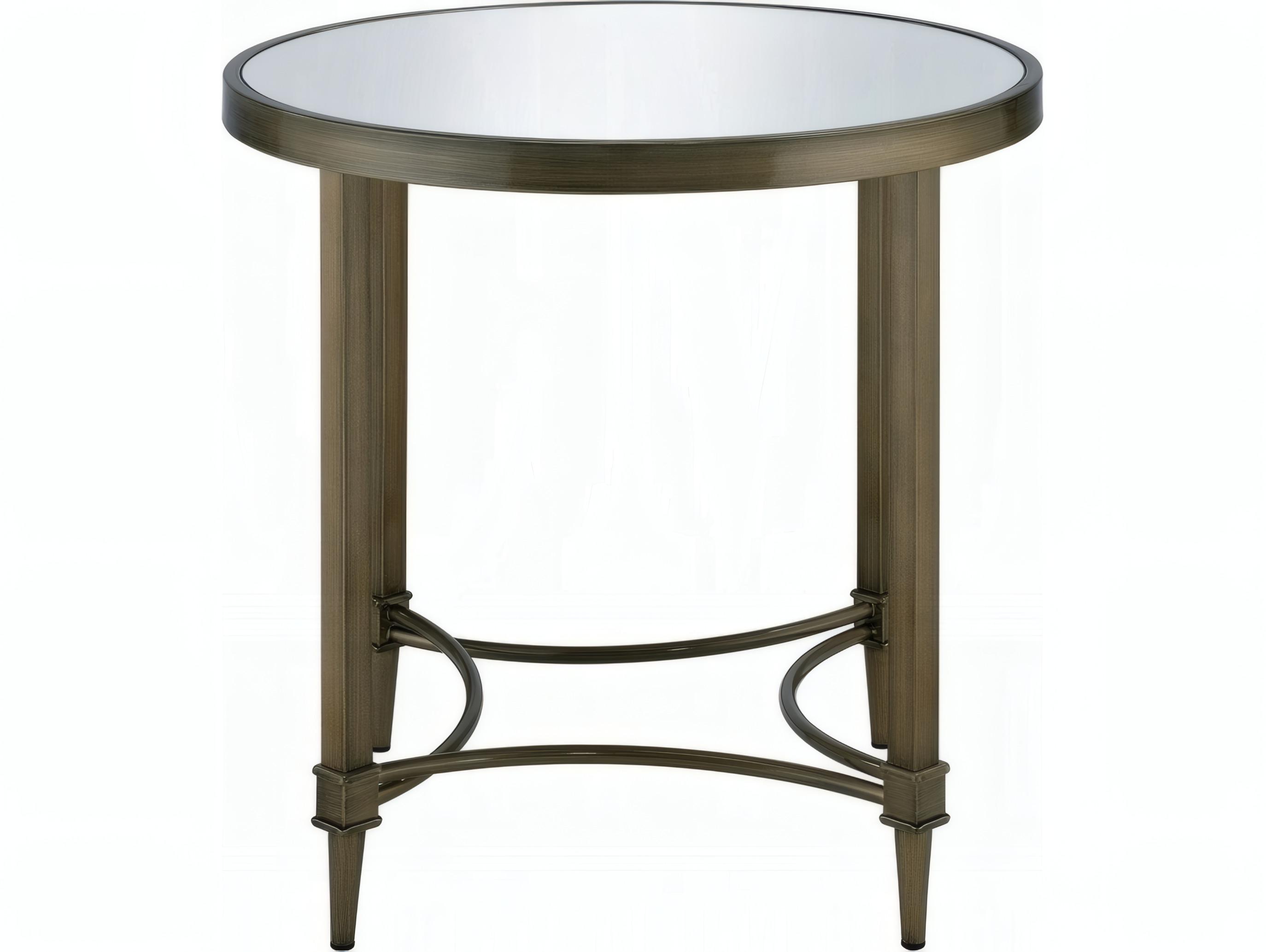 Acme Furniture Aditya Round Mirrored Antique Brass End Table