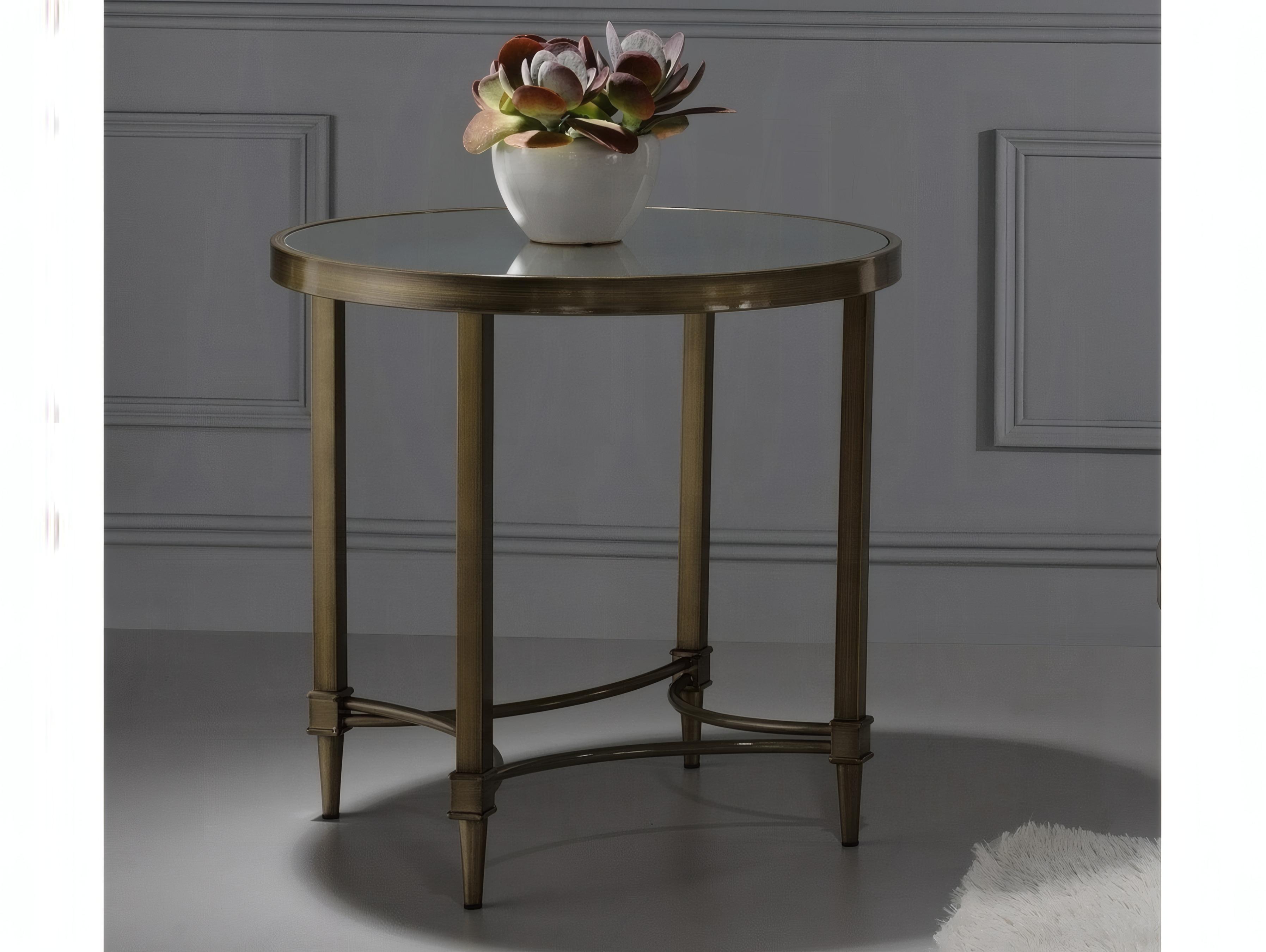 Acme Furniture Aditya Round Mirrored Antique Brass End Table