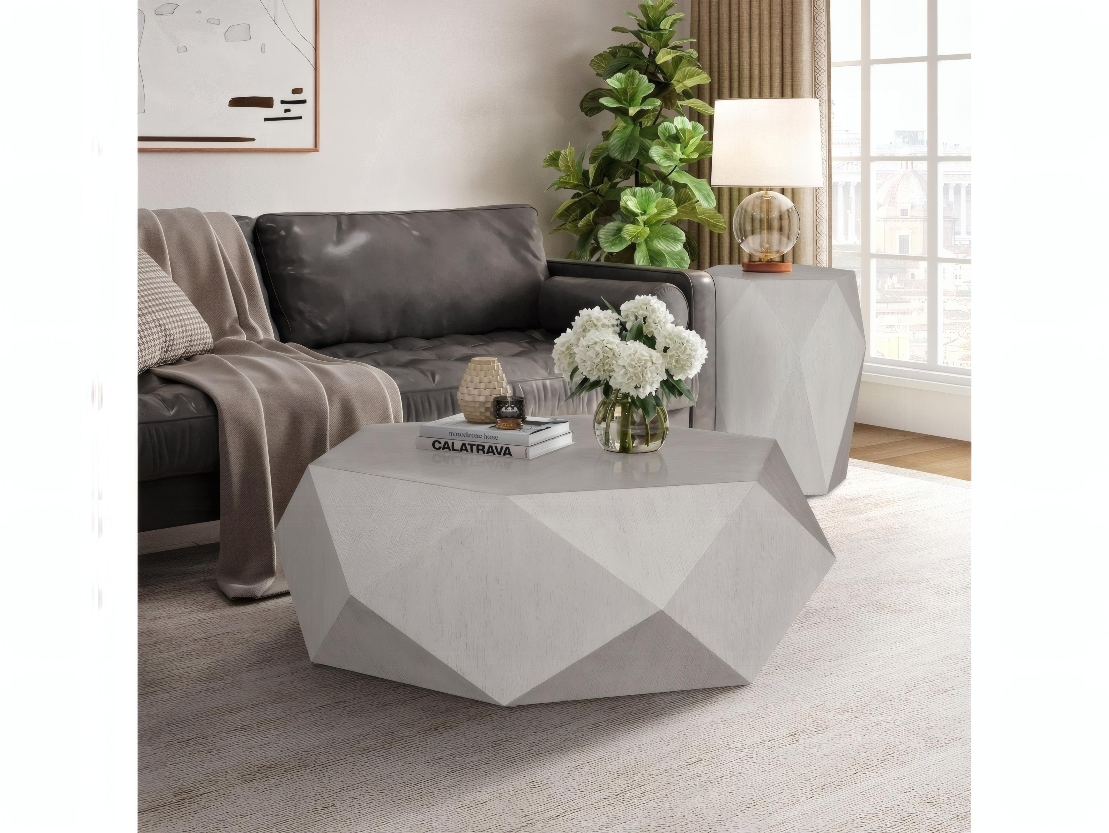 Acme Furniture Hanniel Hexagon Wood Antique White Coffee Table