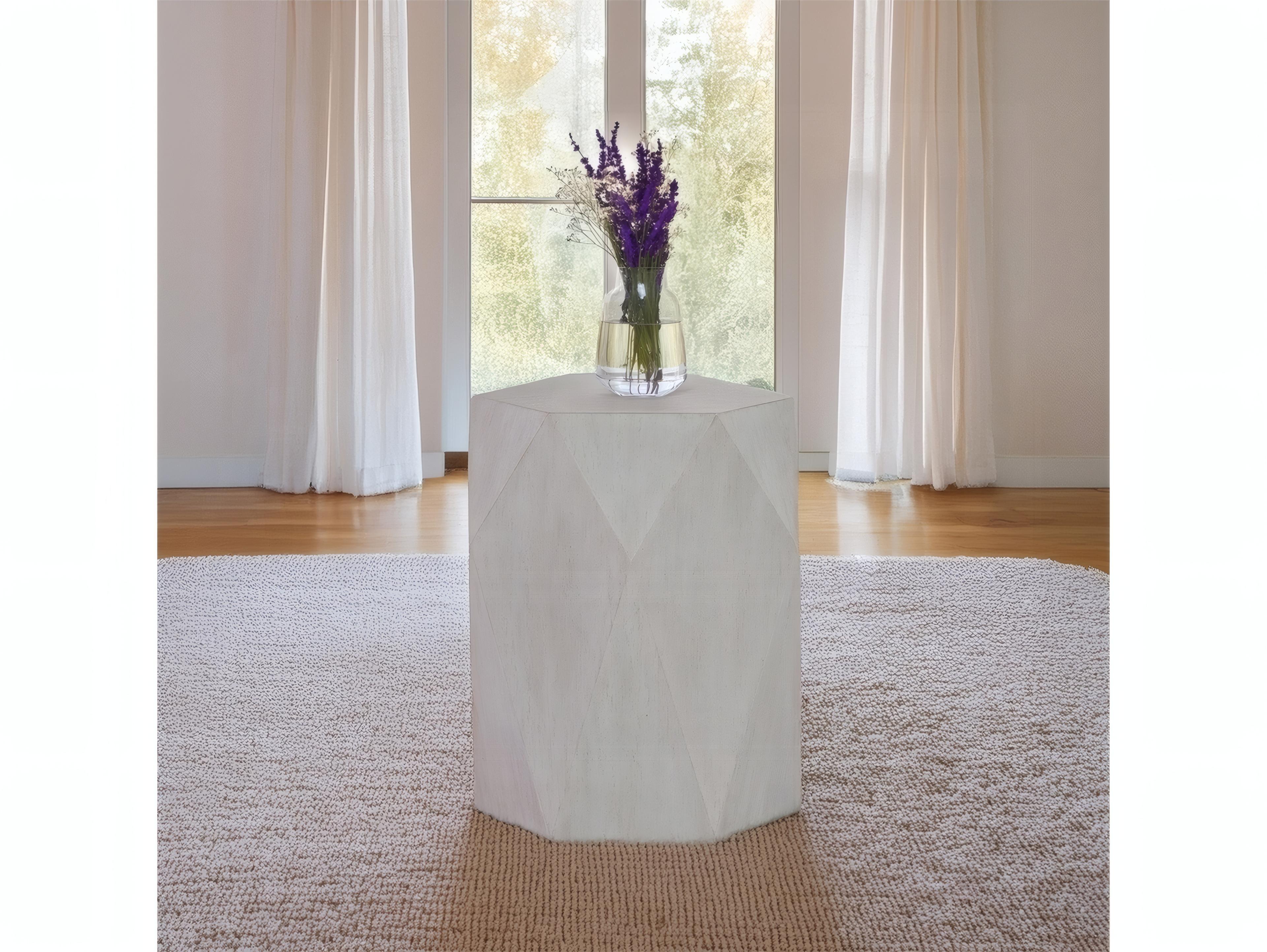 Acme Furniture Hanniel Hexagon Wood Antique White End Table