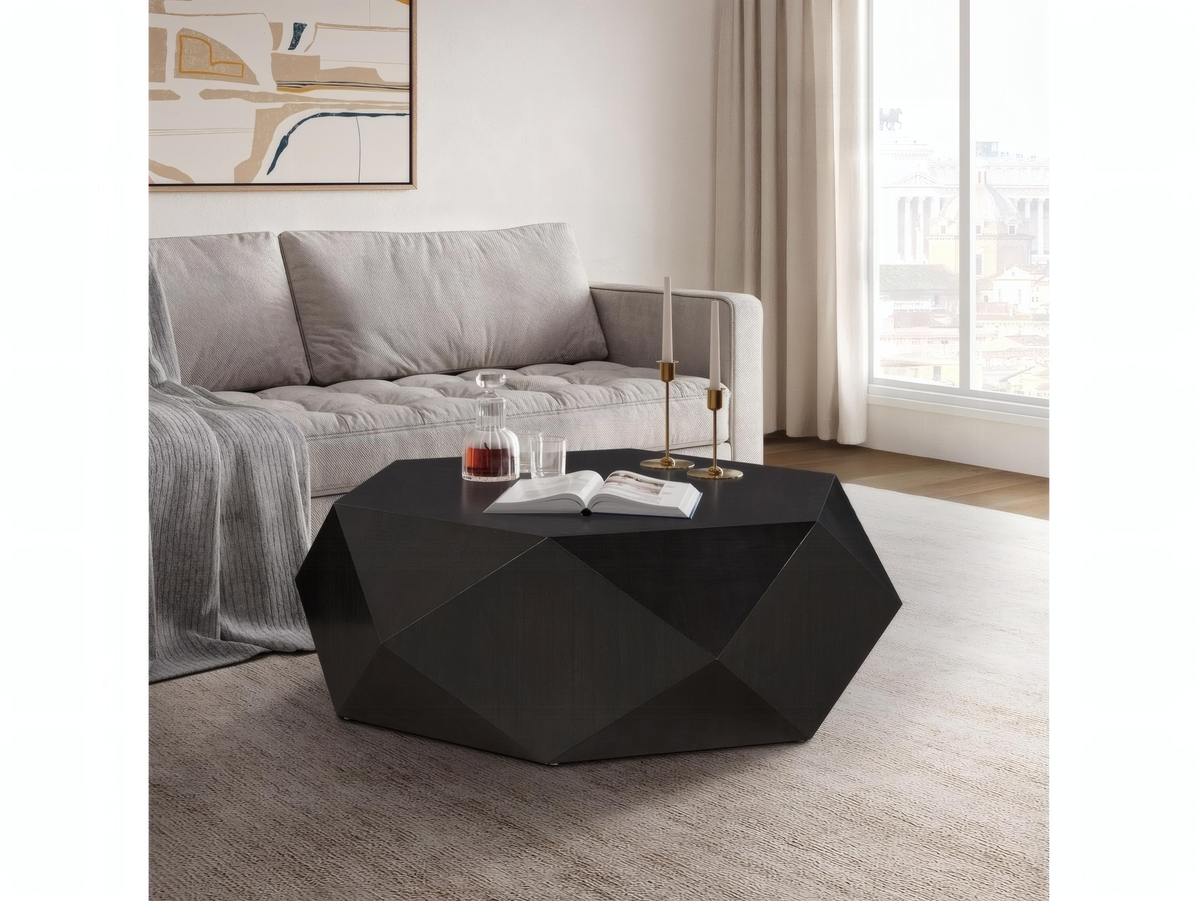Acme Furniture Hanniel Hexagon Wood Black Coffee Table